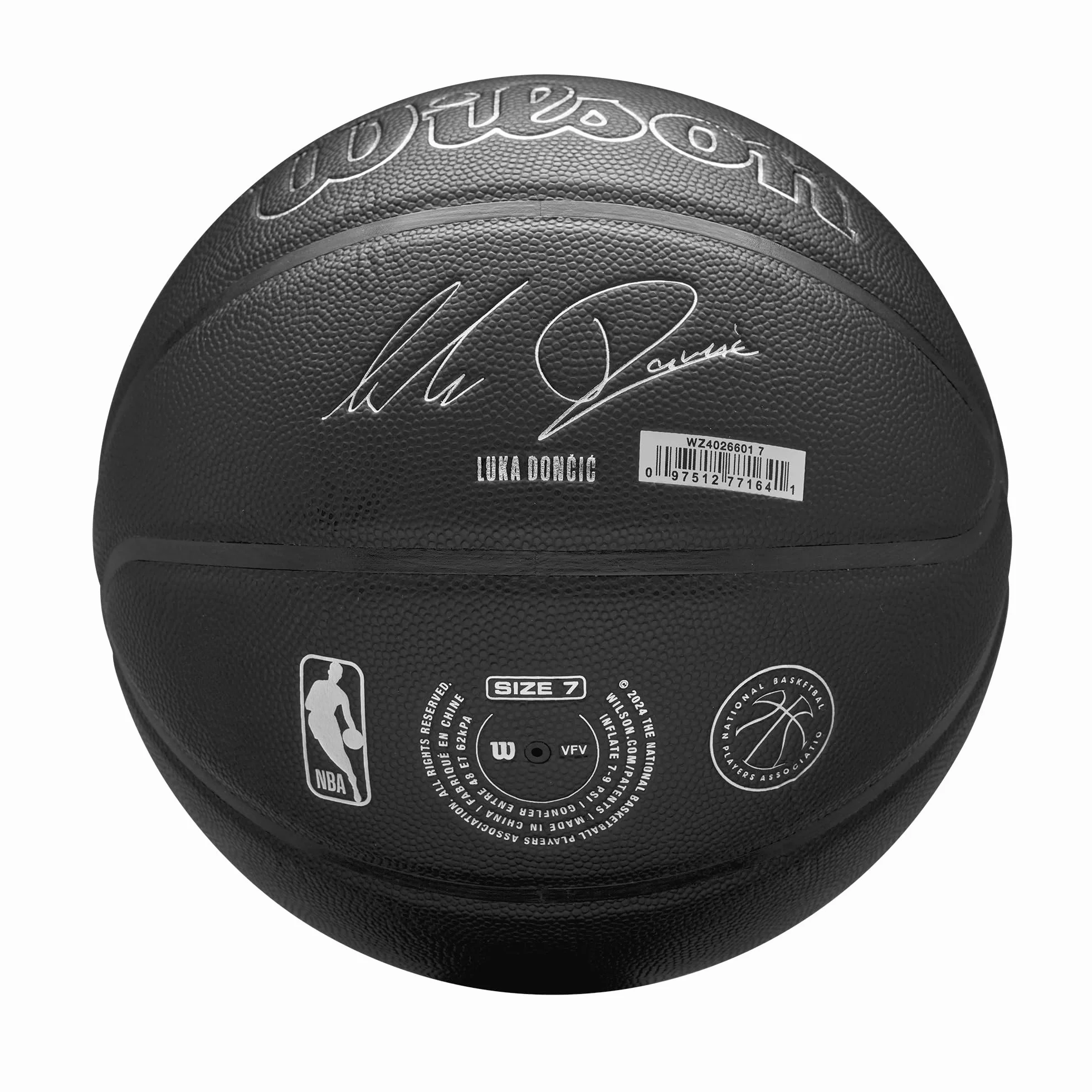 Wilson NBA Player Evergreen Basketball, Mit Pure Feel Bezug, Ideal Für Spiele Im Freien, Wetterfest, Spieler: Dončić, Farbe: Schwarz, Größe: 7