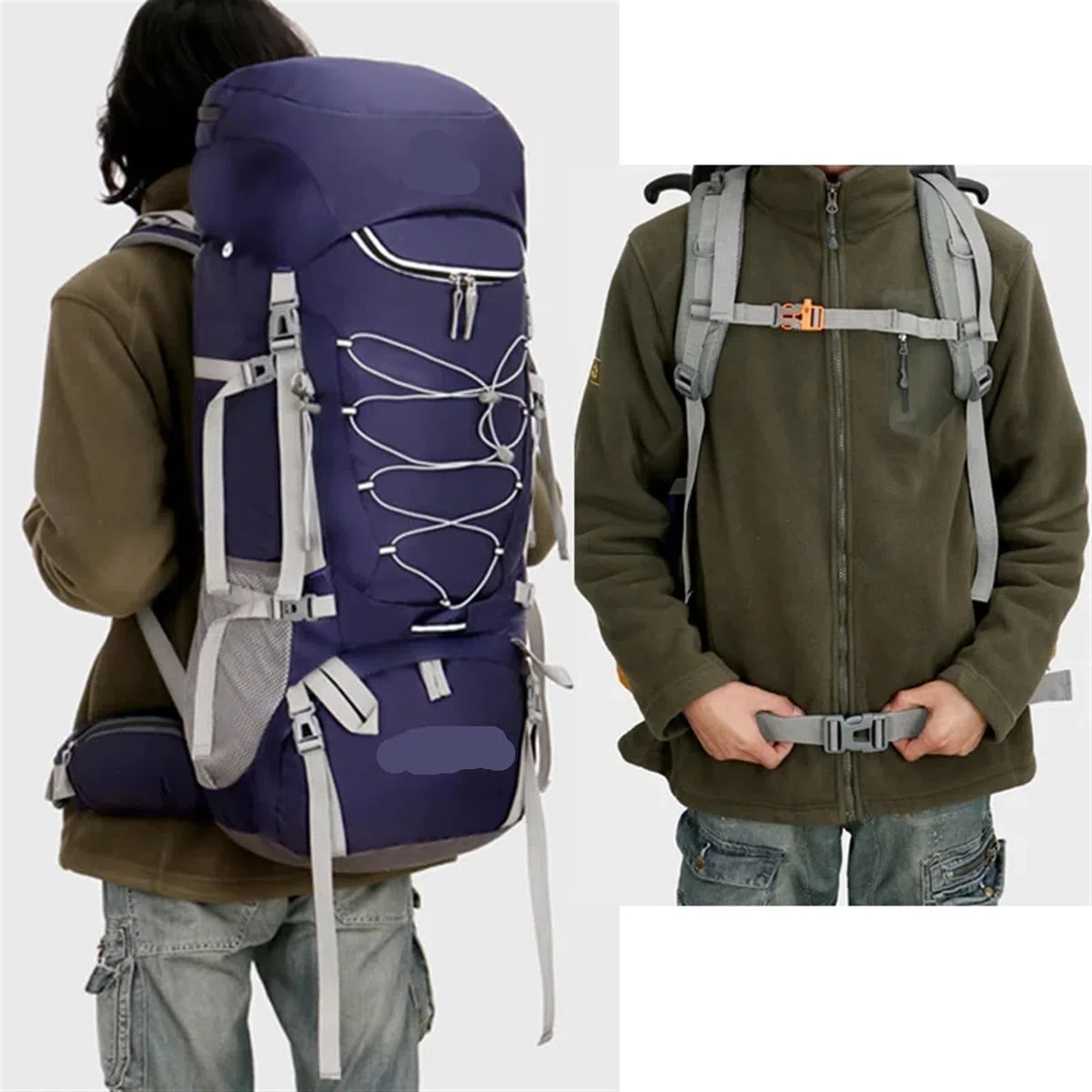 Wanderrucksack Camping Rucksack Wandern Tasche Sport Outdoor Taschen for Männer 75L Große Mit Regen Abdeckung Reise Klettern Bergsteigen Trekking Tasche(Blue)