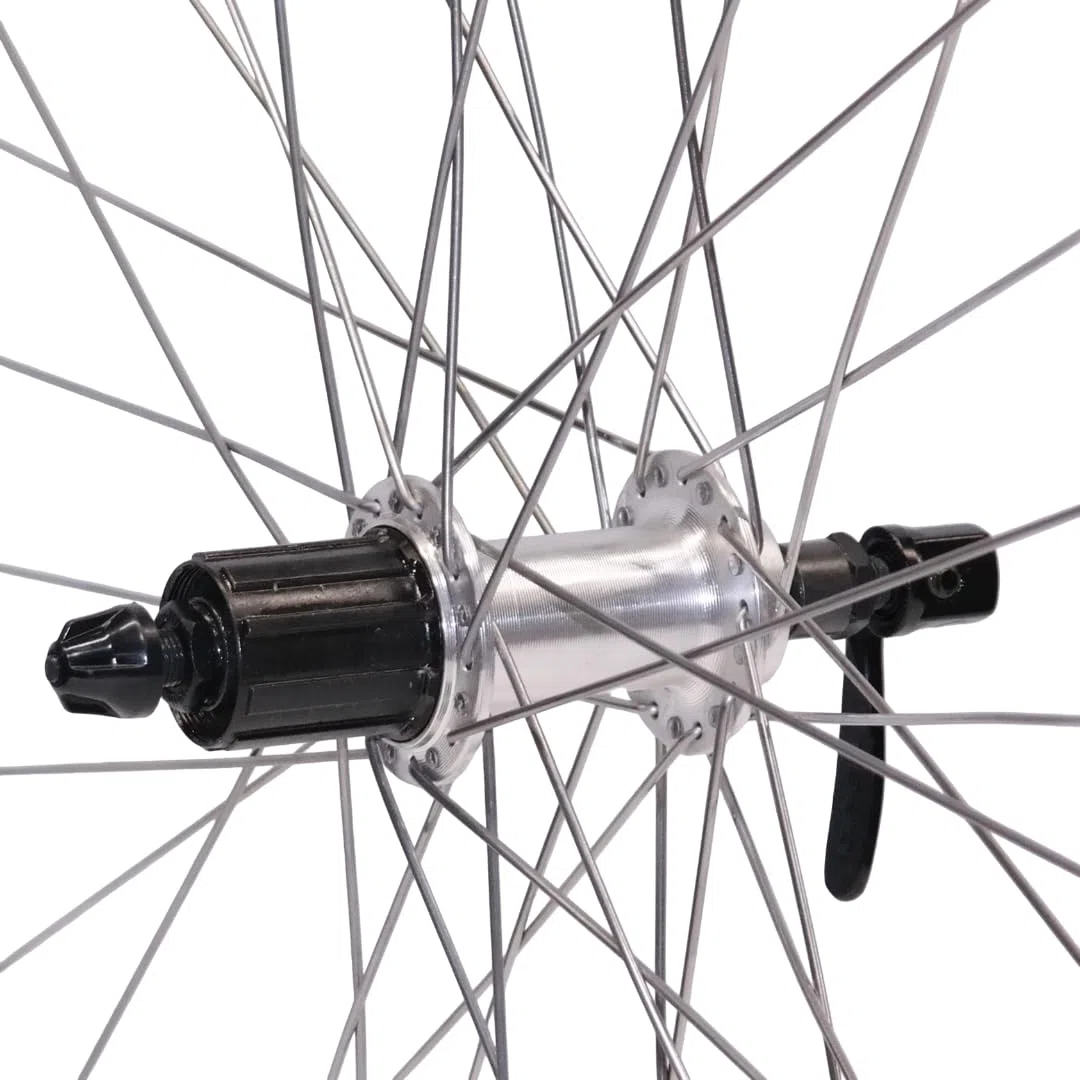 Vuelta Fahrradfelge Hinterrad 28 Zoll inkl. Tourney FH-TX500 Cut 19-8/9/10-fach,V-Brakes/Felgenbremse -Made in Germany 28 Zoll Hinterrad Silber,622x19C Hohlkammer-Felgen Laufrad Fahrrad Rad