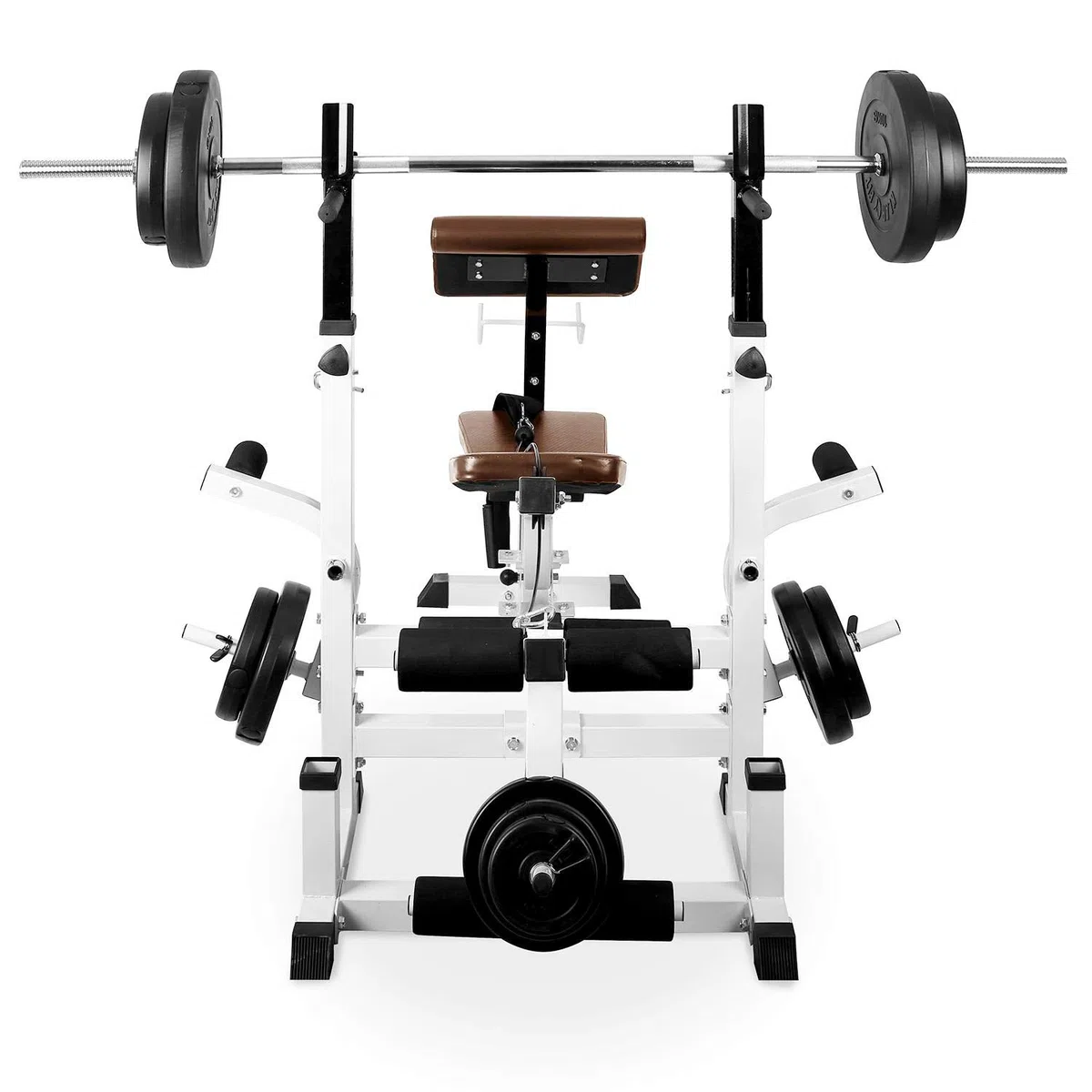 Klarfit Workout Hero 3000 Hantelbank, Power Station mit Schräg- und Flachbank, Hantelbank mit Gewichten, Fitnessgeräte für Zuhause, Home-Gym Kraftstation mit Langhantel & Beinpresse, 280 kg Belastung