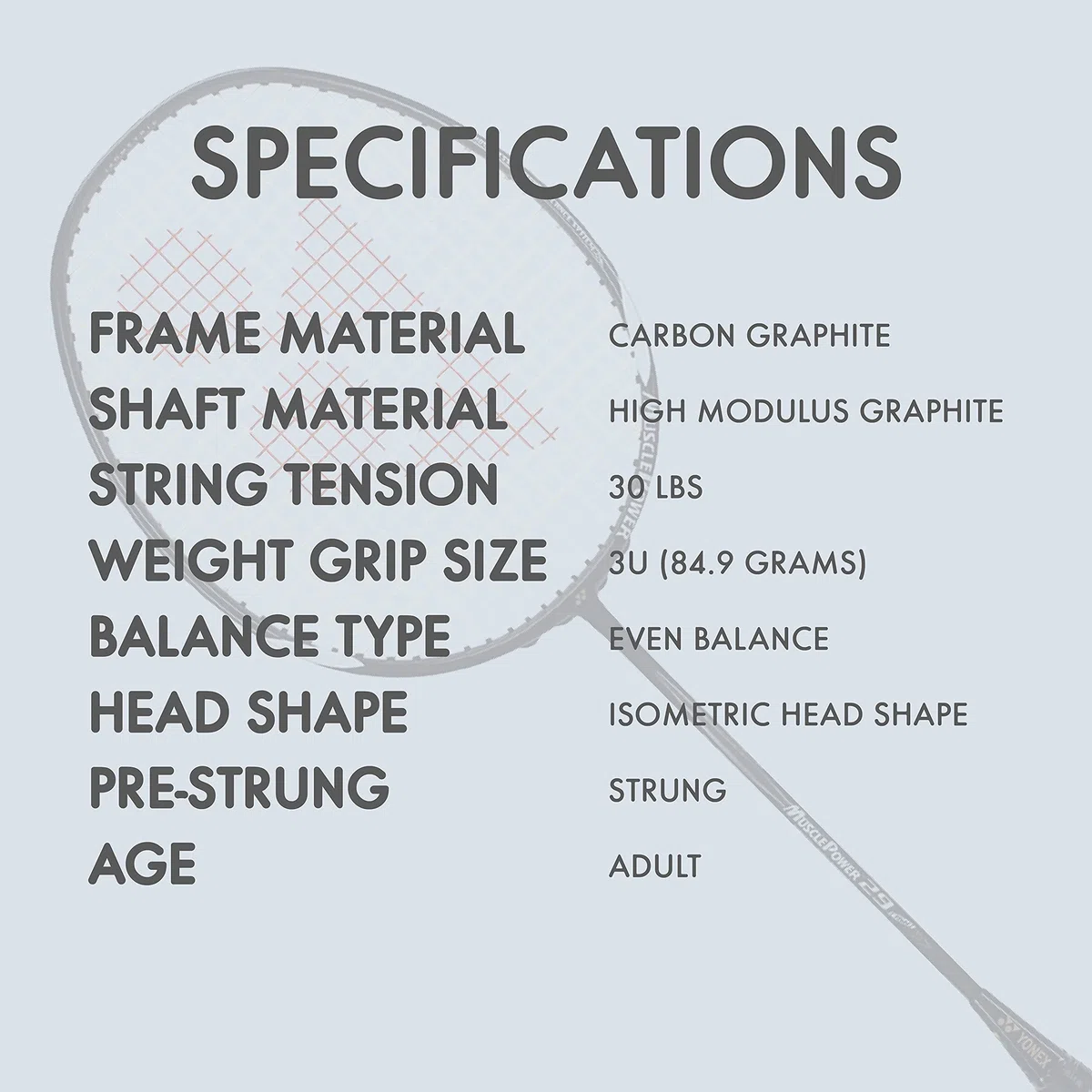 Yonex Badmintonschläger Muscle Power Serie mit Full Cover High Tension Pre Strung Schläger