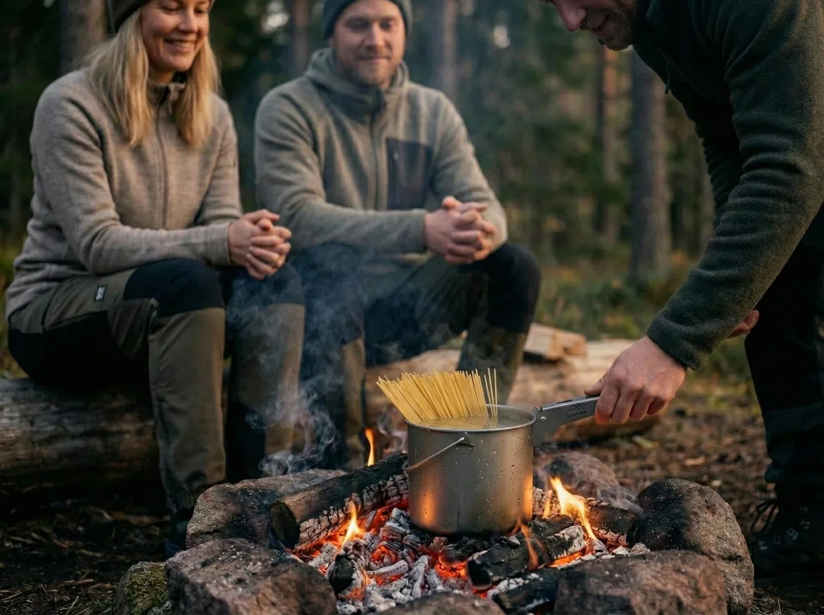 Titan Topf 1100 ml mit abnehmbarem Griff und Henkel – Ultraleichtes Camping Geschirr Set mit Messskala, Deckel & Netzbeutel für Outdoor, Bushcraft, Trekking (192g)