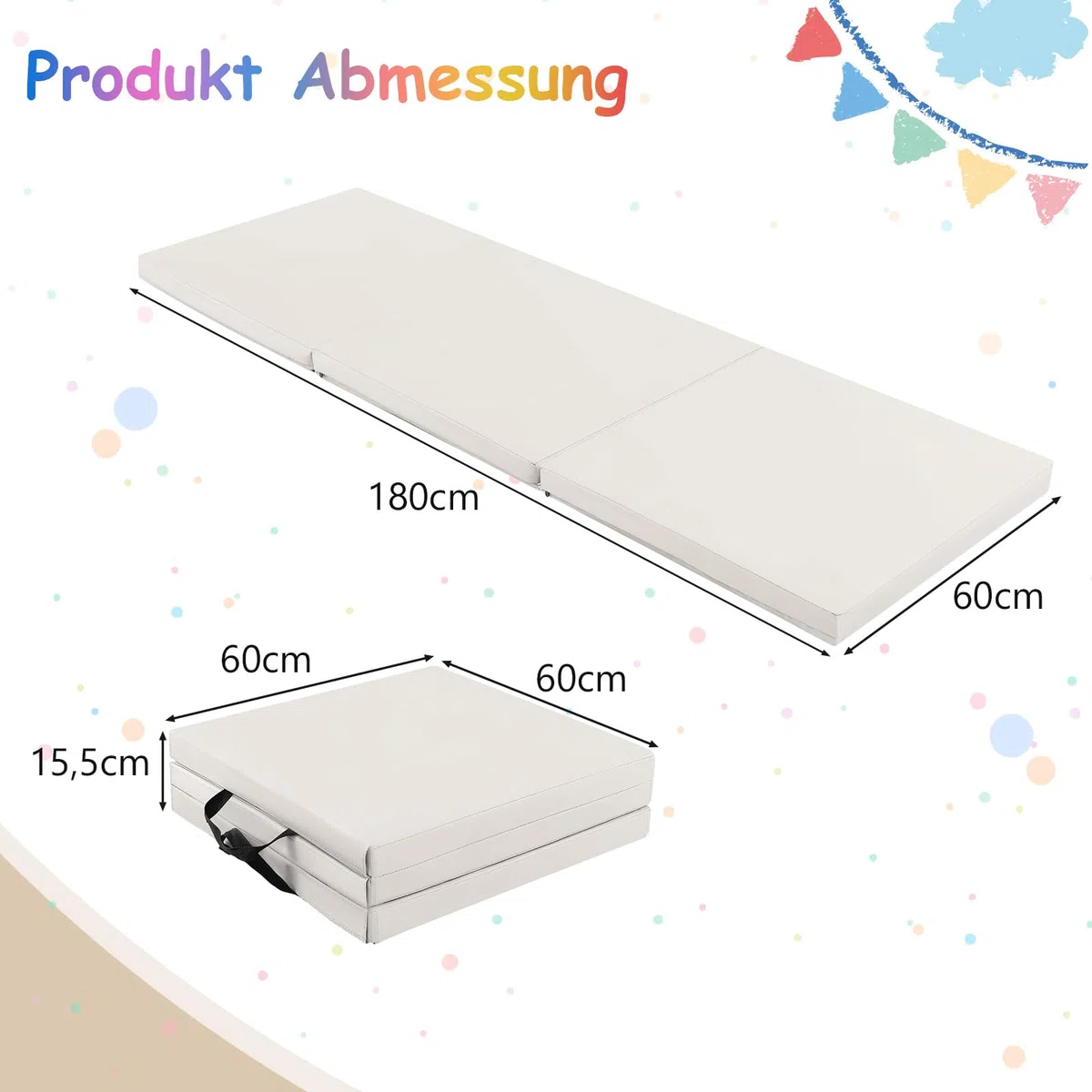 COSTWAY 180 x 60 x 5 cm Weichbodenmatte klappbar, Gymnastikmatte tragbar, Yogamatte wasserabweisend, Turnmatte rutschfest, Klappmatte, Fitnessmatte