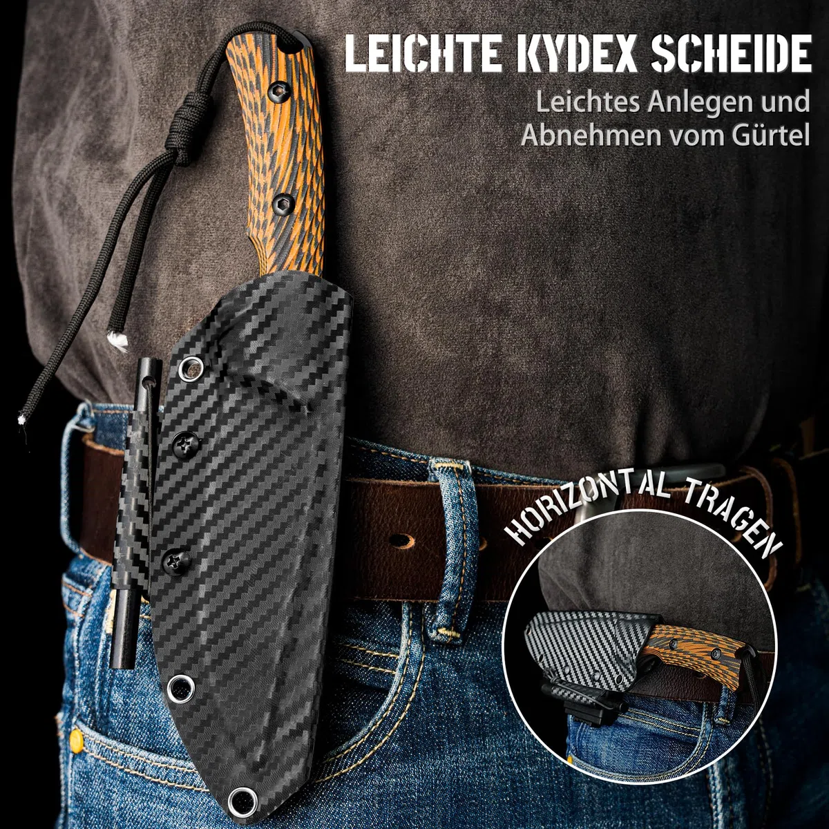 LOTHAR FOX Jagdmesser aus D2 Stahl, Outdoor Messer mit G10 Griff, Full Tang, Zweifarbiges Outdoor Messer Survival, Fahrtenmesser, für Outdoor Liebhaber und Abenteuer