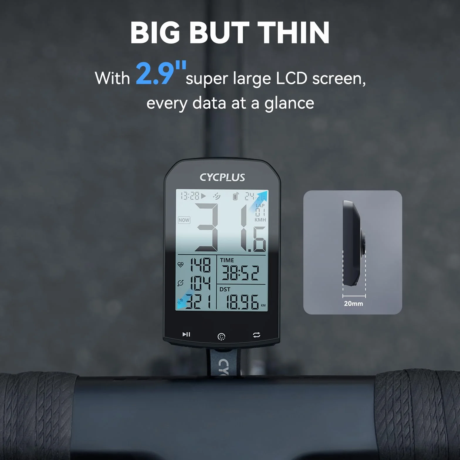 CYCPLUS GPS Fahrradcomputer Kabellos, wasserdichte Fahrrad Tachometer und Kilometerzähler, ANT+ Bluetooth Drahtloser Fahrrad Tacho, 2,9 Zoll LCD mit Hintergrundbeleuchtung (Neu Aufgerüstet)