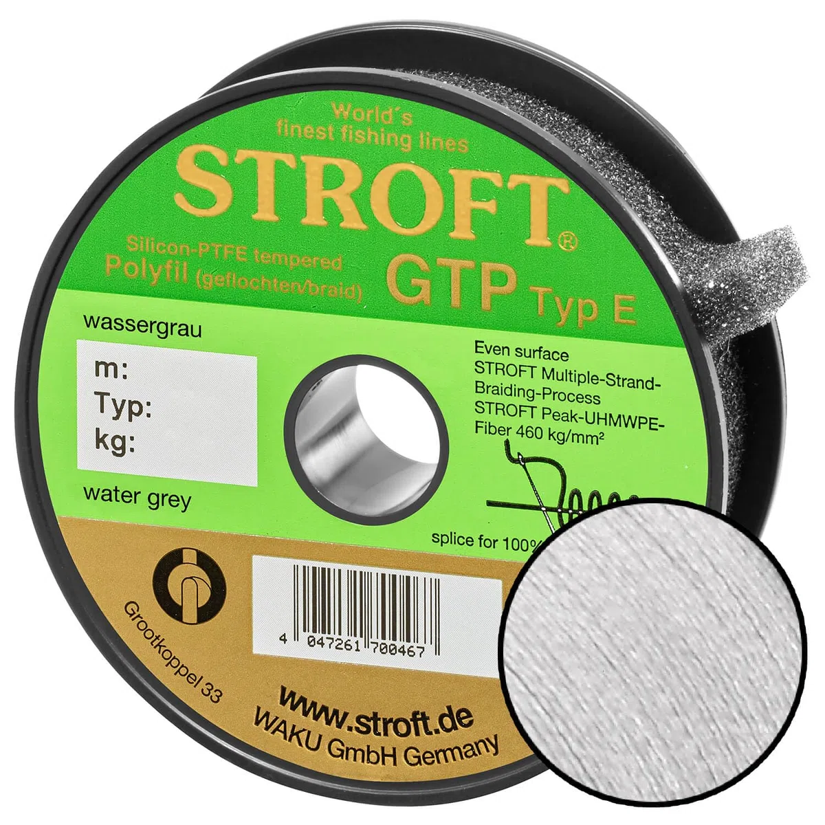 Stroft Schnur GTP Typ E wasser grau 150m geflochtene Angelschnur - 8-fach PE Braid, rund & leise, extrem abriebfest, hohe Tragkraft, ohne Coating, für Spinnfischen auf Hecht, Zander & Barsch