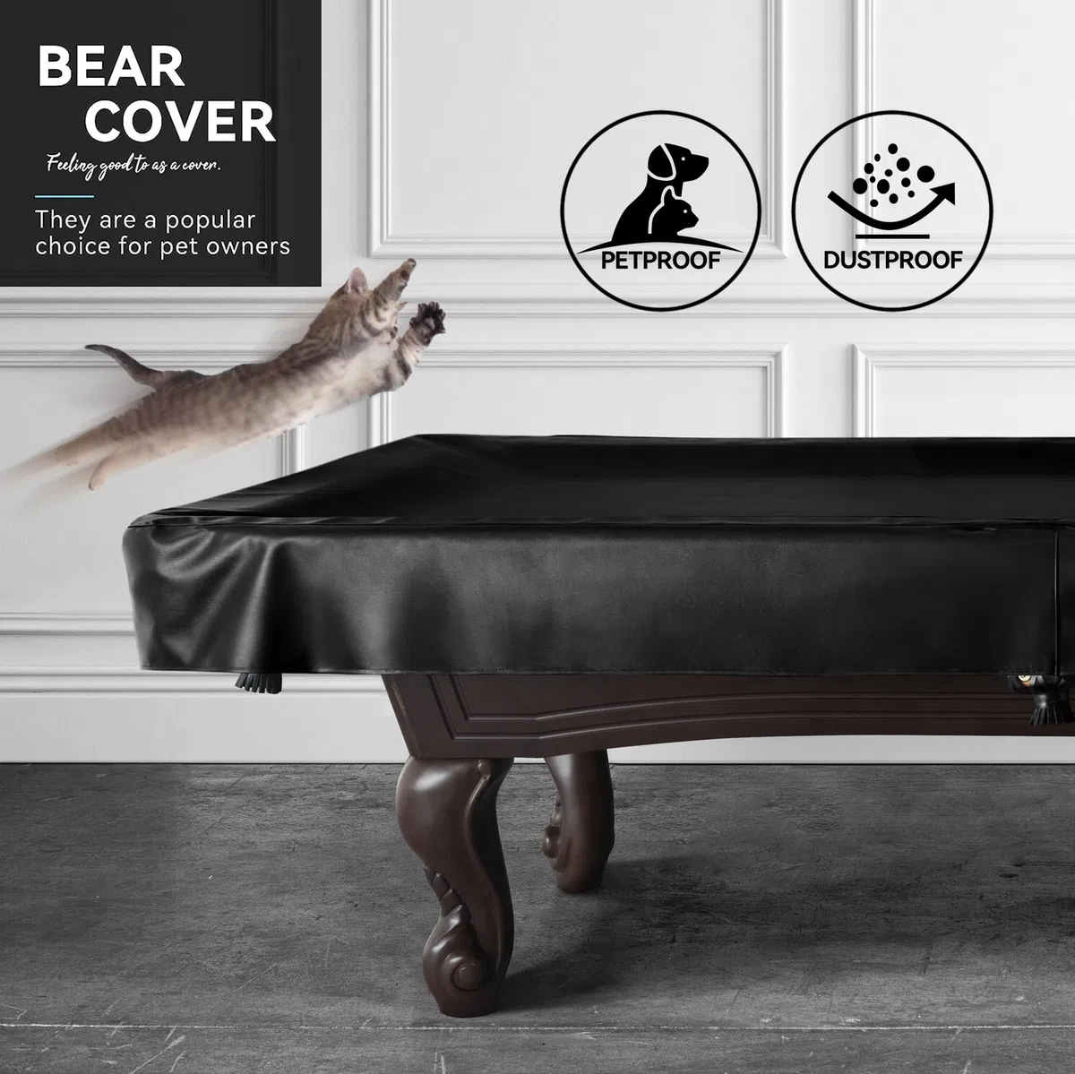 Heavy Duty Leatherette Billiard Pool Table Cover, Waterproof & Tearproof Cover for Pool Table 7/8/9FT (8FT Black/Faux Lambskin)