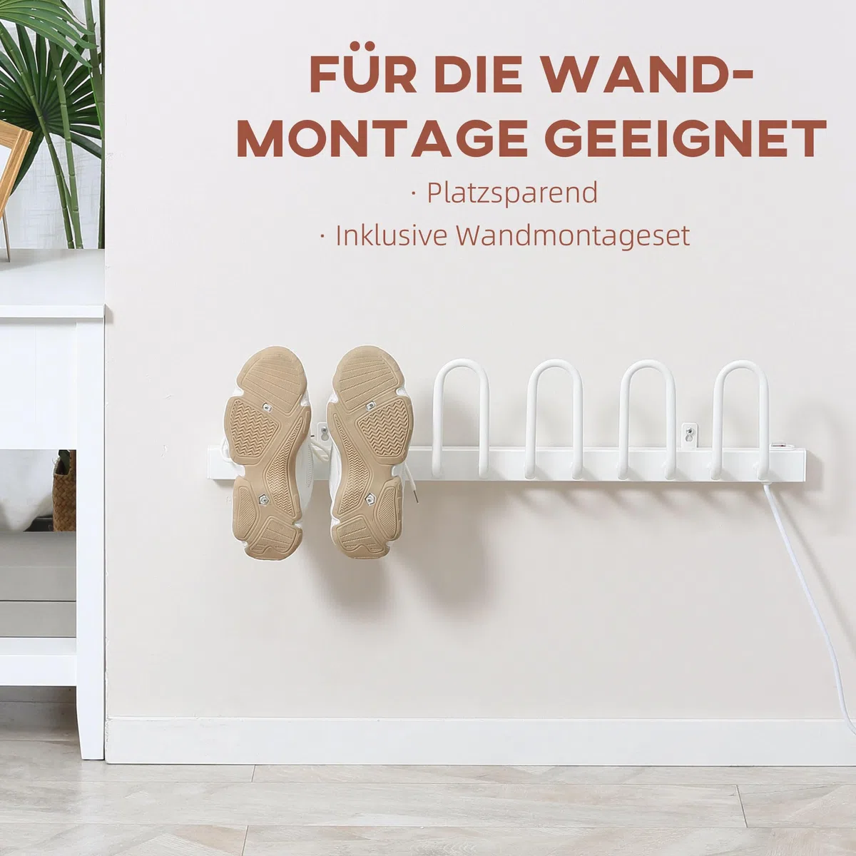 HOMCOM Elektrischer Schuhtrockner 60 W, Wandmontage Stiefelwärmer für 3 Paar Schuhe, Trockengestell für Handschuhe, Socken, Temperatur von 50 bis 55℃ Weiß 76 x 13 x 17 cm