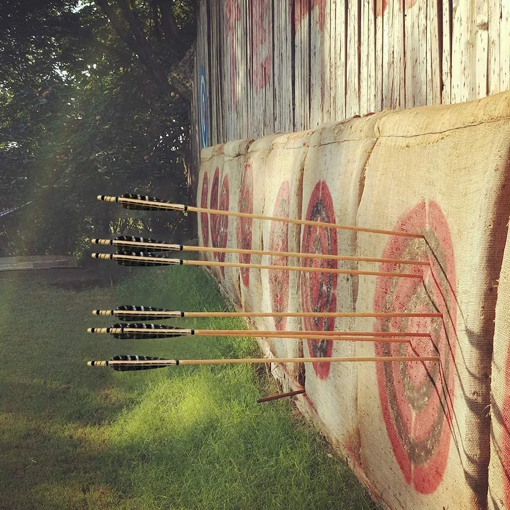 Huntingdoor 12er Holzpfeile mit 5" Naturfedern 31 Zoll Pfeile für Bogenschießen Erwachsene Bogenpfeil in Handarbeit Pfeil für Traditionellen Bogen Recurvebogen