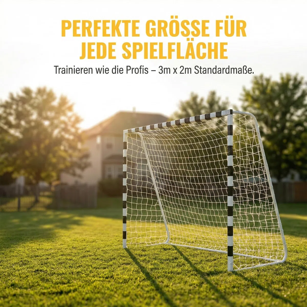 3m x 2m Futsal-Fußballtor | Standardgröße für Garten & Kleinfeld | Extrem stabiles Fußballtor mit Schnellaufbau-System | Wetterfestes 2mm HDPE-Netz