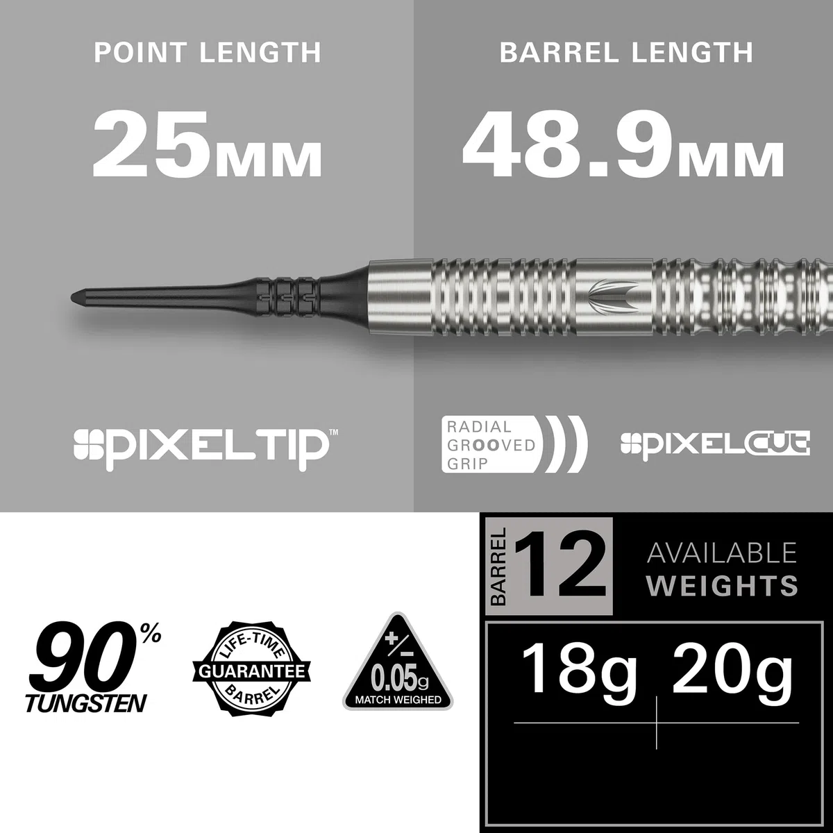 Target Darts Hydro 18g/20g 90% Tungsten Soft Dart Set Dartpfeile mit Kunststoffspitze Pro Ultra No.6 Flights Pro Grip Schäfte Pixel Points Profi Dart Pfeile für elektronische Dartscheibe