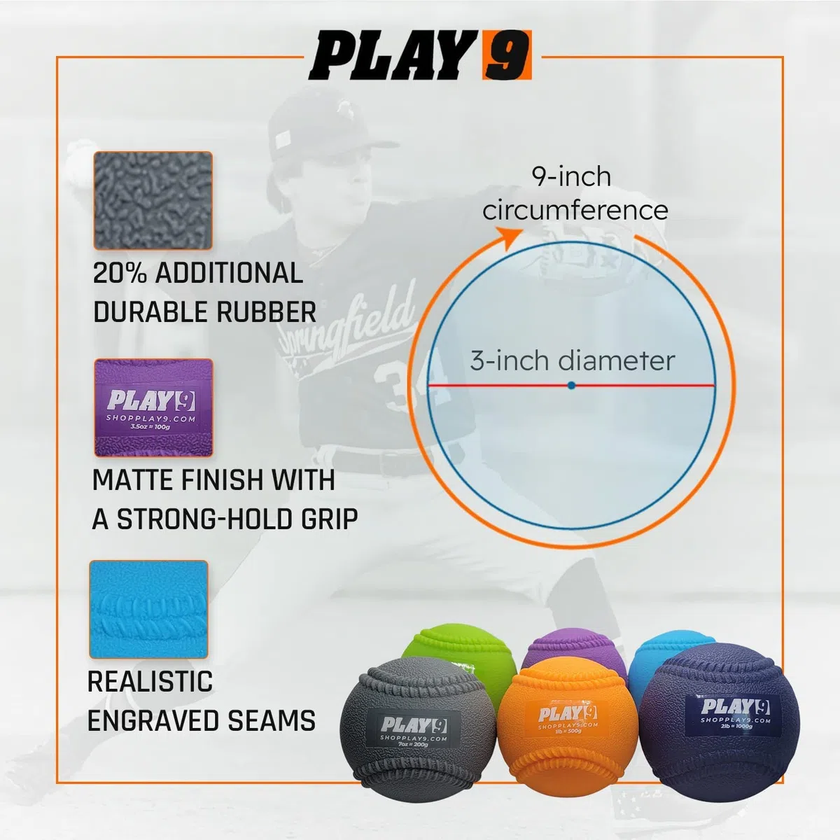 Shop Play 9 | Plyoball Weighted Ball Baseball Set (with Seams) for Pitching and Velocity Training