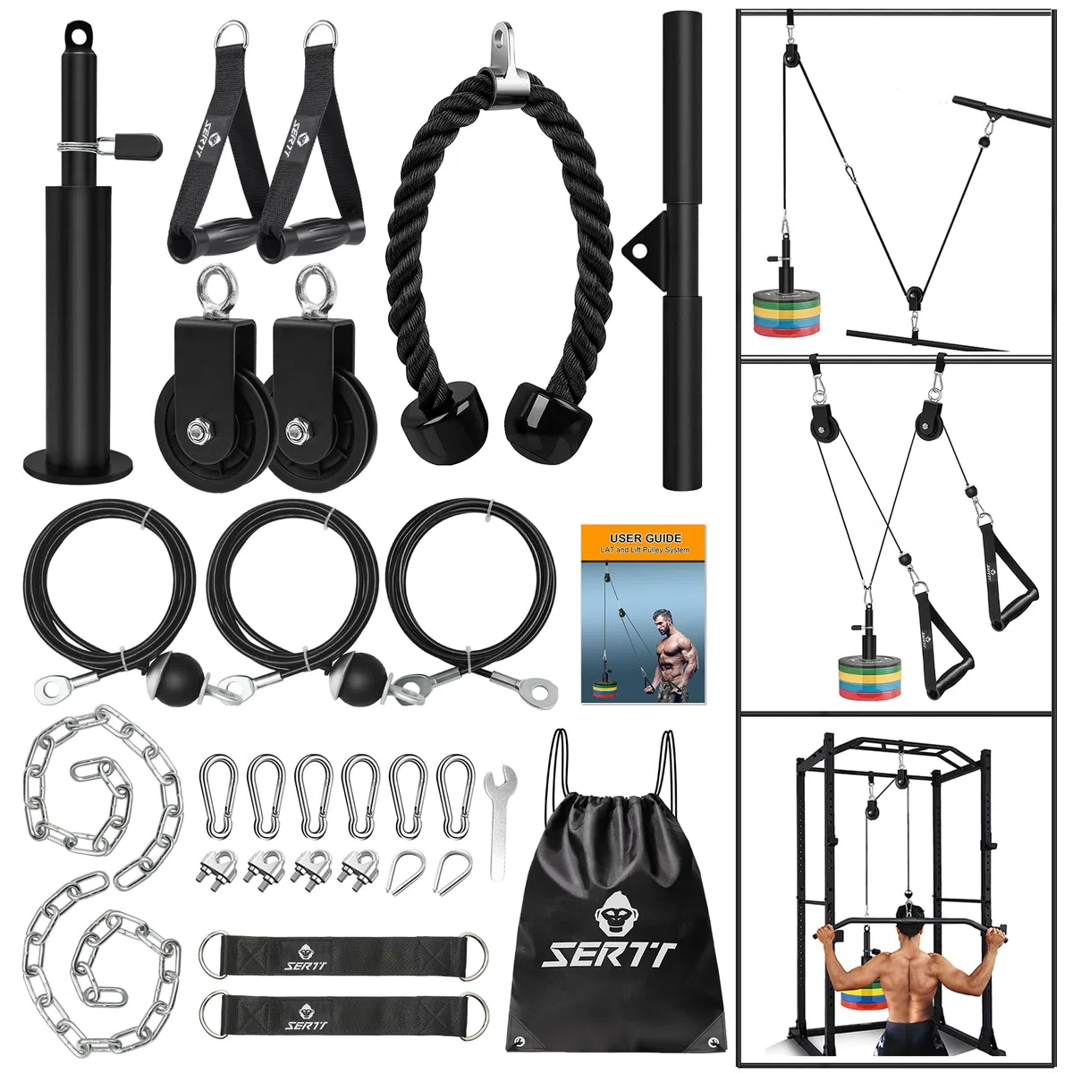 SERTT Gewicht Seilzug Fitness Gym, Verbesserte Kabelzug Fitness Latzug Gym Fitnessgeräte für LAT Pull Down, Bizeps Curl, Trizeps, Armtraining-Gewichtsscheibensystem Zusatzgeräte
