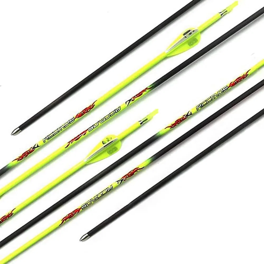 12Stück Gelb Carbon Pfeile, ID 4,2mm Spine 400 500 600 700 800 900 1000, für Recurve Bogen Compound Bogen Jagd Bogenschießen Übung