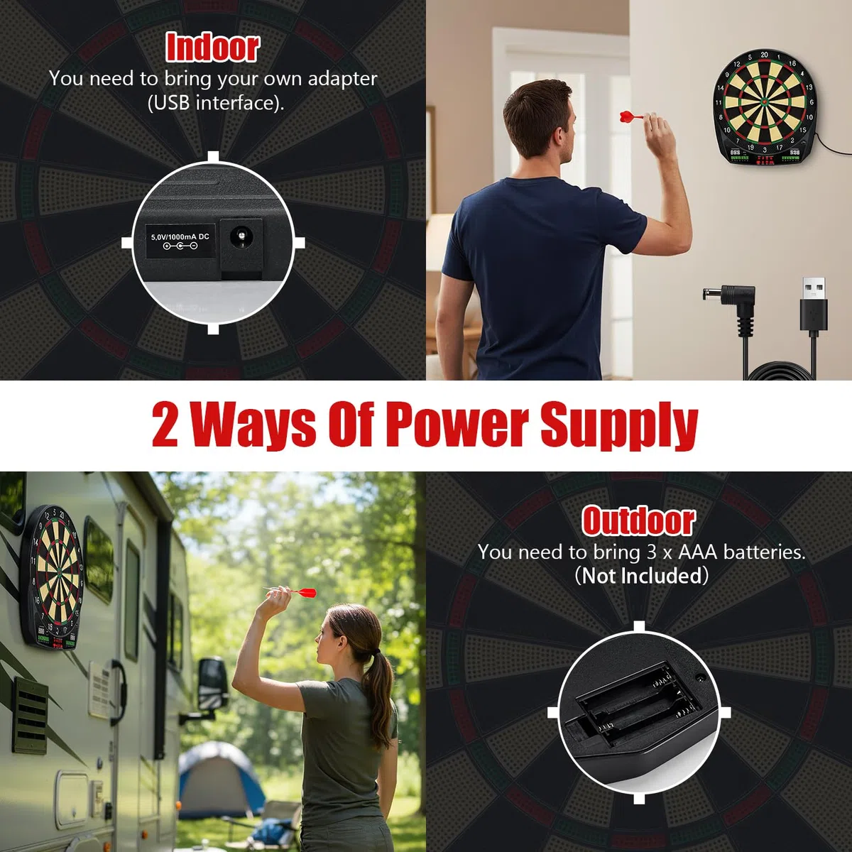 Elektronische Dartscheibe, Profi Dart Scheibe mit 35 Spielen, LCD-Display, Sprachansage, für 1-8 Spieler, Soft-Tip Pfeile, Netz-& Batteriebetrieb, Elektronische Dartboards mit Schutzring, Auto-Scoring