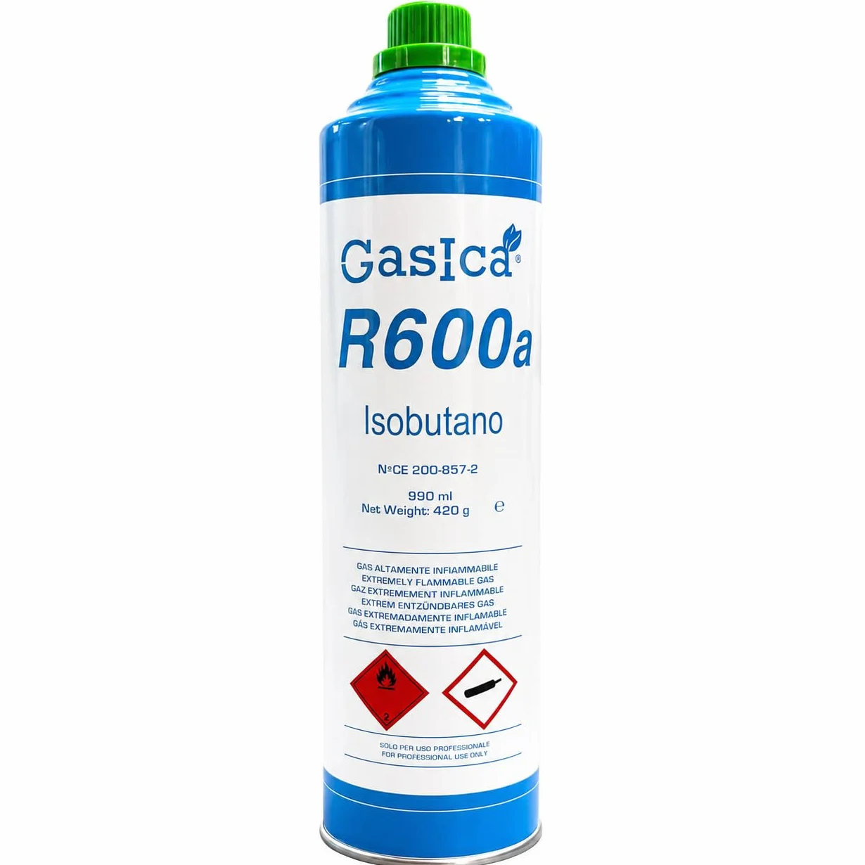 2 x Kühlgas R600a Isobutan | 840 g Neto Total (2 x 420 g) | für Kühlschrank und Gefriergeräte | Nachfüllset mit Service-Ventil | ökologisches Gas HC