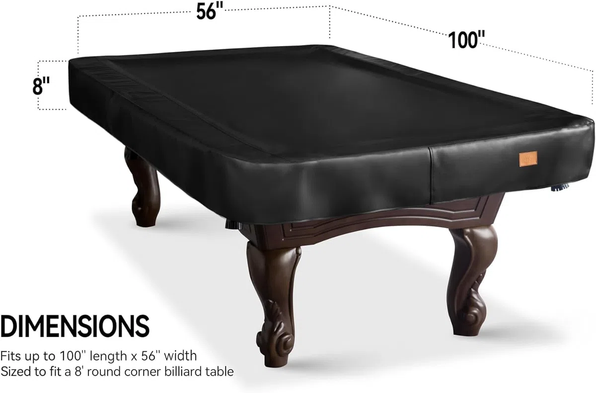 Heavy Duty Leatherette Billiard Pool Table Cover, Waterproof & Tearproof Cover for Pool Table 7/8/9FT (8FT Black/Faux Lambskin)