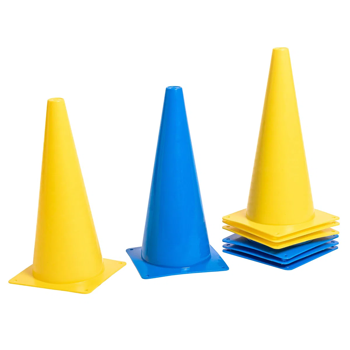 Pylonen 8er Set - 38 cm Hütchen (4 gelbe und 4 Blaue Kegel) - flexibel, sicher und robust für Fußball, Reitsport, Hundetraining, Pferdetraining, etc.