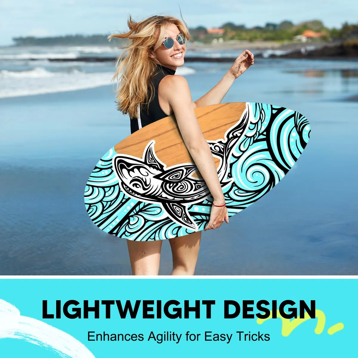 kowaku Skimboard Kleines Surfbrett, Skimboarding, Holz-Skimboard, Surfbrett Universal Strandspielzeug für Kinder, Teenager, Jungen, Mädchen, Männer, Frauen, Anfänger, 41 Zoll Stil d