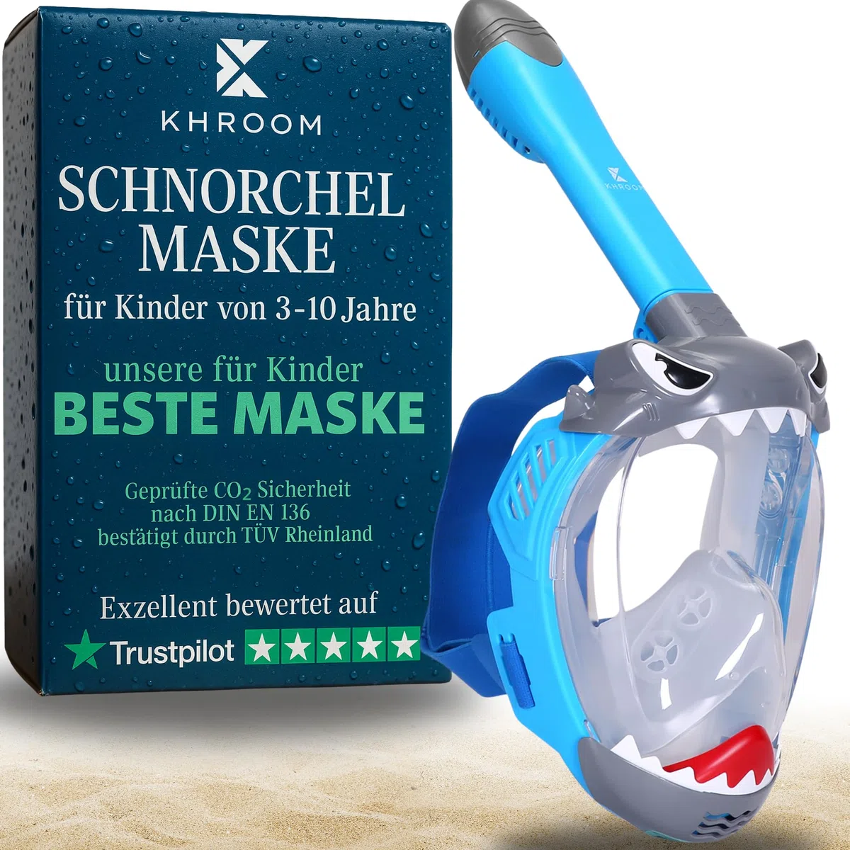 Khroom Schnorchelmaske Kinder 3 - 10 Jahre | TÜV geprüft & CO2 sicher | Vollgesichtsmaske / Tauchmaske Kinder ganzes Gesicht | Tauchermaske mit Tragetasche