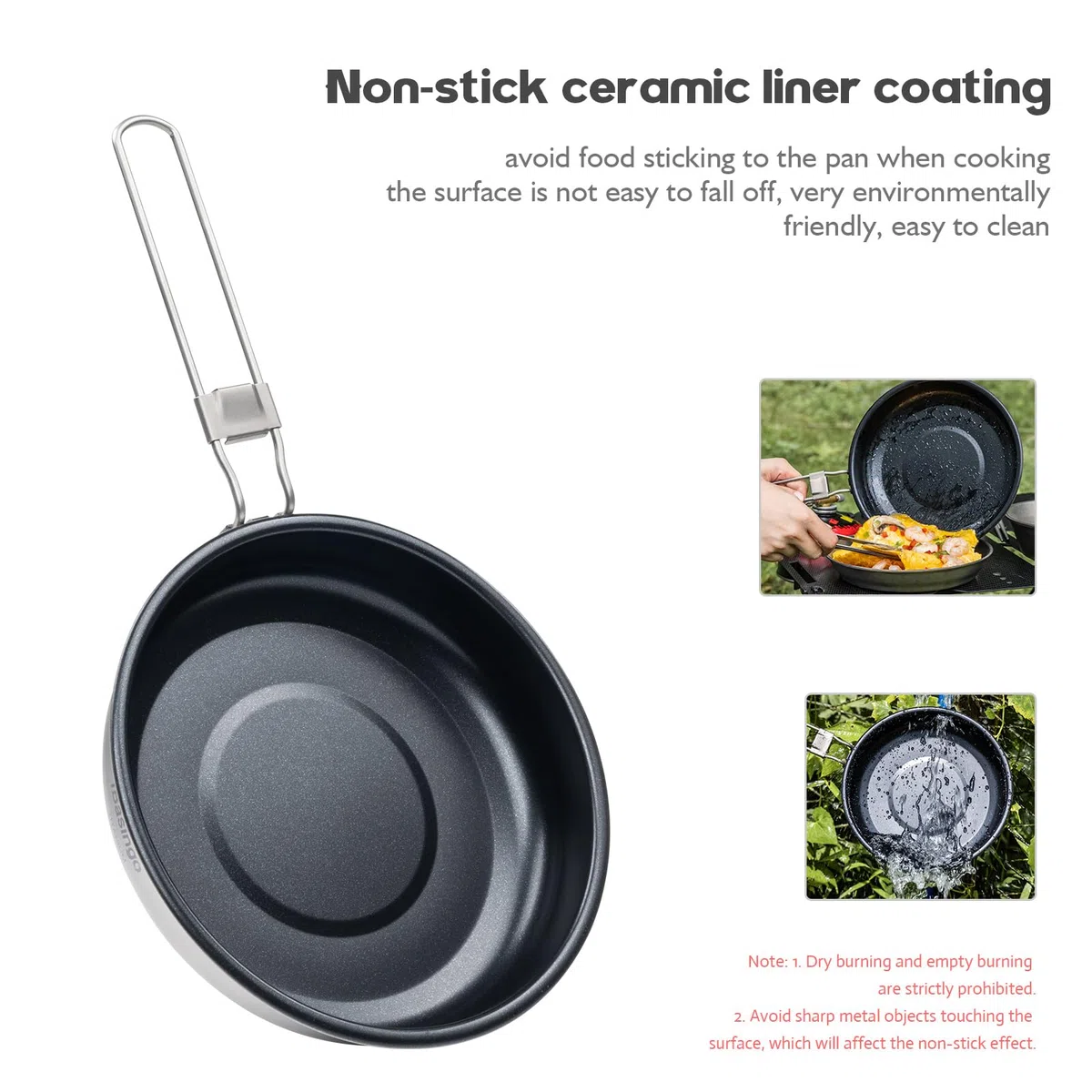iBasingo 22 cm Camping Bratpfanne 1500ml Titan Antihaft Pfanne mit Klappgriff Tragbar Leichtes Kleine Teller Griddle Wandern Skillet Outdoor Backpacking Kochgeschirr für Gebratenes Ei Steak Ti2070C