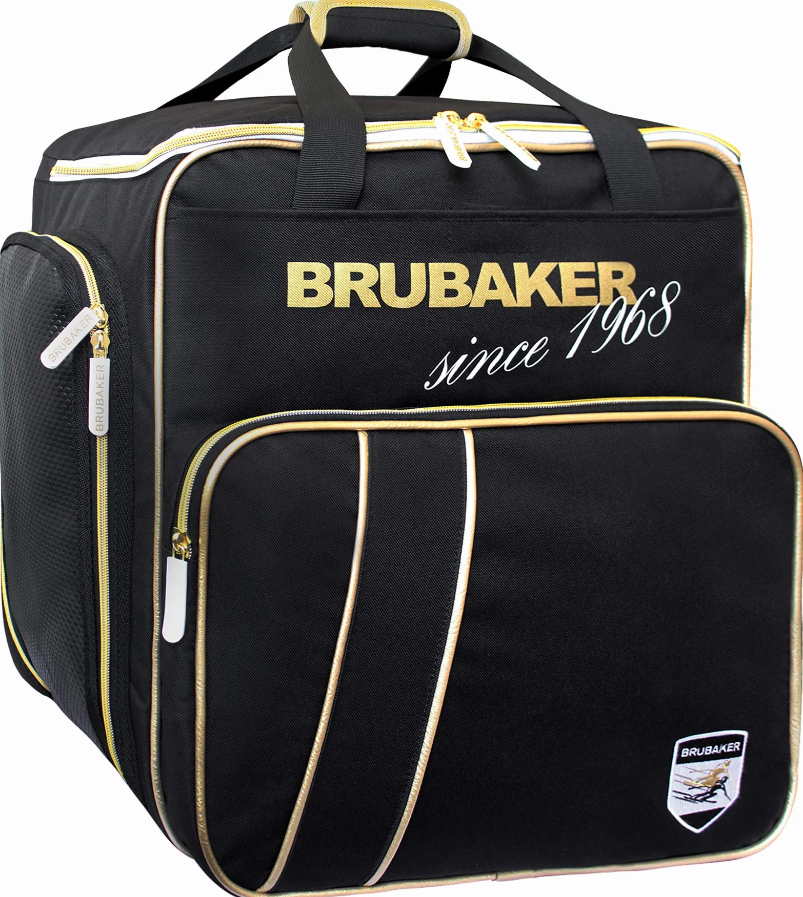 BRUBAKER Kombi Set Grenoble - Skisack und Skischuhtasche für 1 Paar Ski + Stöcke + Schuhe + Helm - Schwarz Gold
