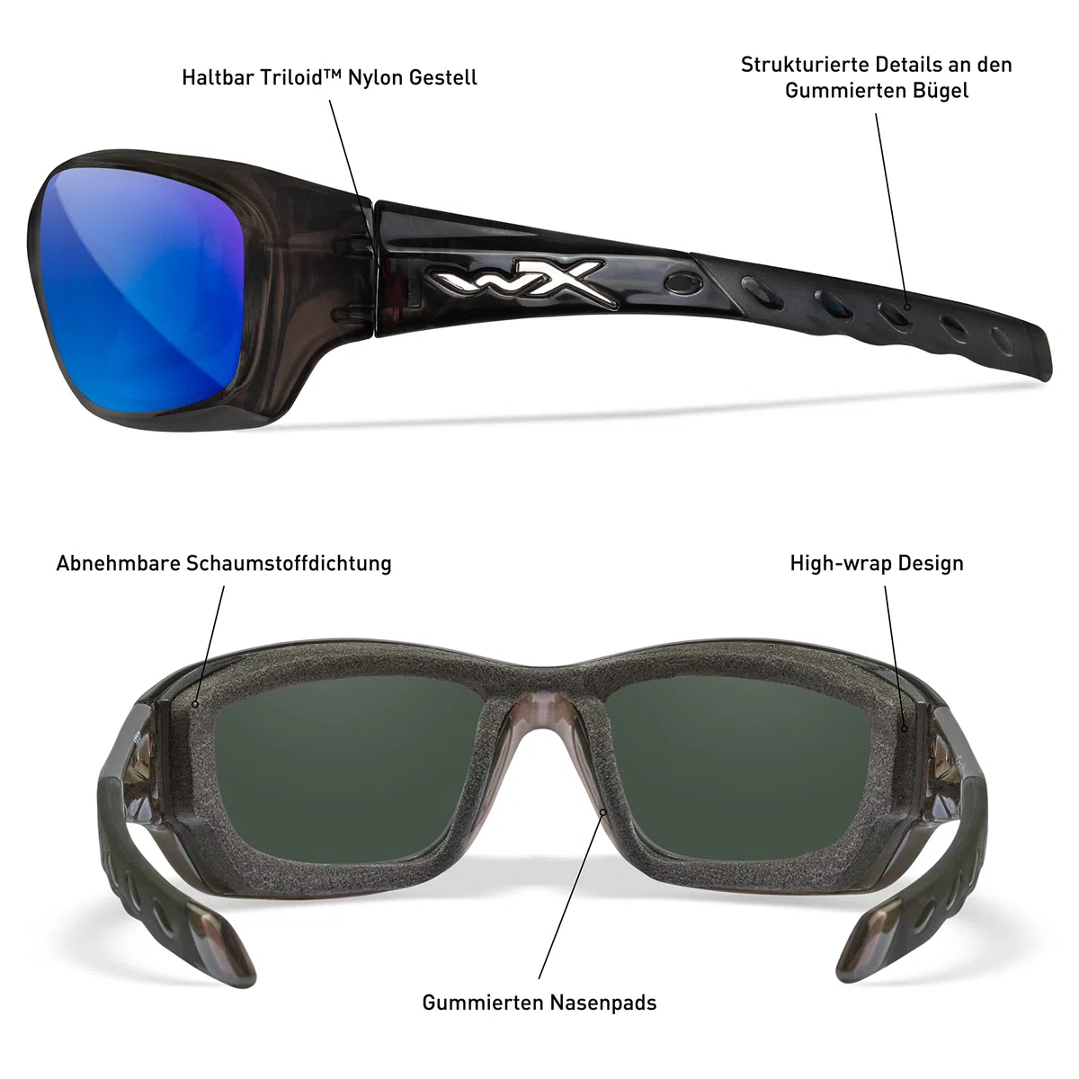 Wiley X │ WX Gravity | Sonnenbrille Herren │ Polarisierte Sonnenbrillen │ Ideal für Sport Outdoor Fahrradbrille Fahrt Laufbrille Fischen Wandern │ Sonnenbrille Verspiegelt │ 100% UVA/UVB-Schutz