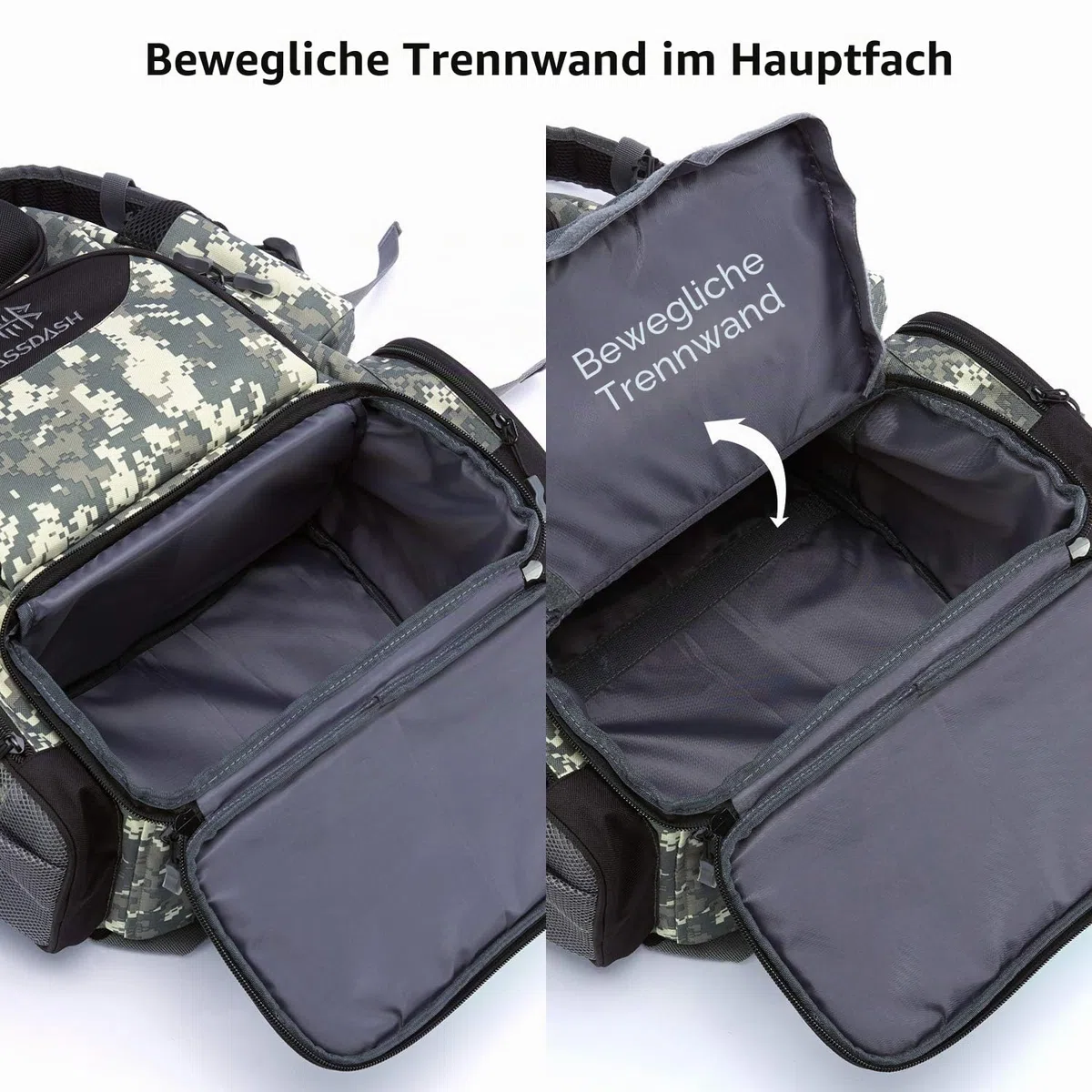 Bassdash Angelrucksack wasserabweisend leicht taktische Tasche Angelkoffer mit Rutenhalter und schützender Regenhülle