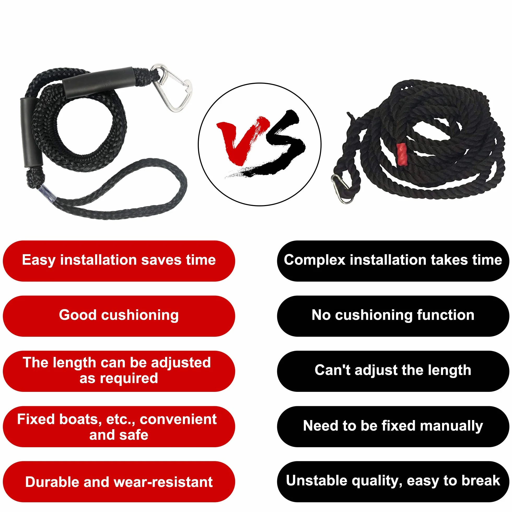 Bungee-Dockleine für Boot, 1,2 m Festmacher mit Haken für Boote, dehnbares Dock-Seil, Zubehör, Ponton, Jetski, Kajak-Zubehör mit Clip aus 316 Edelstahl (blau) (rot und weiß), 2 Stück