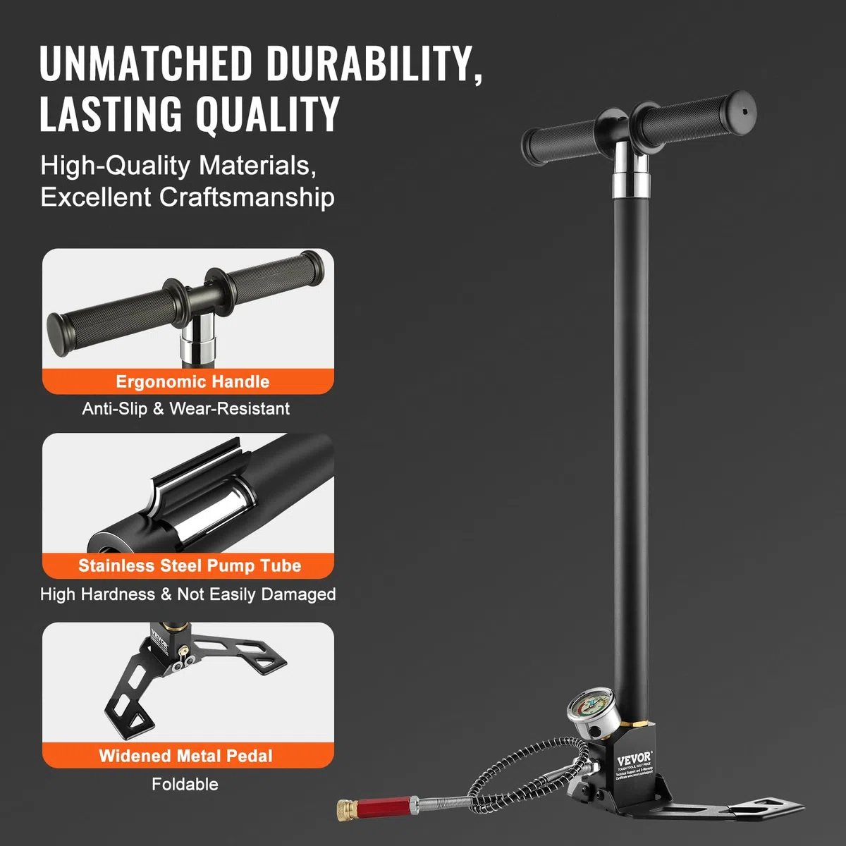 VEVOR PCP-Handpumpe, 4-stufig, 30 MPa 4500 PSI Hochdruck-PCP-Luftgewehr-Füllbügelpumpe mit Öl-Feuchtigkeitsfilter-Manometer, Edelstahl für Luftgewehre, Tauchflaschen, Paintball-Füllreifen