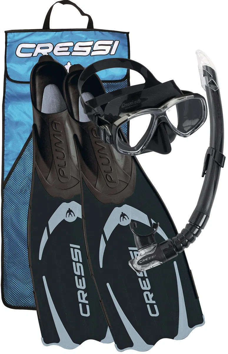 Cressi Pluma/Pluma Bag - Premium Flossen Set, Schwarz/Silber - Schnorchel Set, 41/42 & Unisex-Erwachsene Onda Mare Schnorchelset Tauchset Taucherbrille, Schwarz, Einheitsgröße