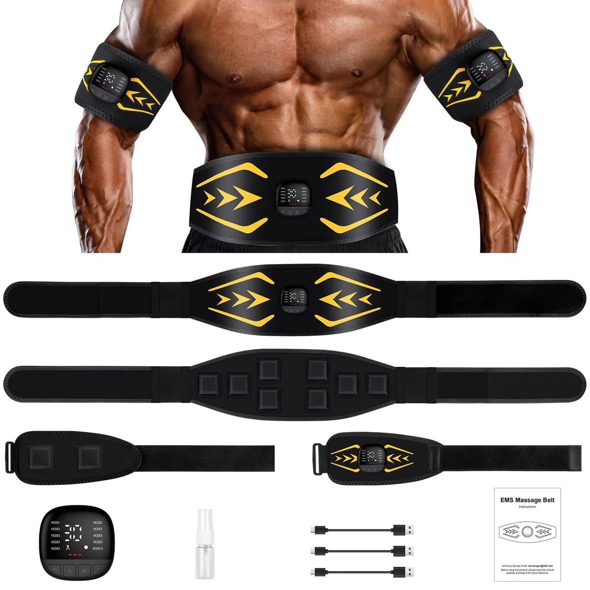 EMS Bauchmuskeltrainer,Bauchmuskeltrainer Elektrisch mit 10 Modi und 30 Intensitäten,USB-Wiederaufladbarer Tragbarer EMS Trainingsgerät, mit Nzeige des Kalorienverbrauchs,für Bauch,Arm,Bein