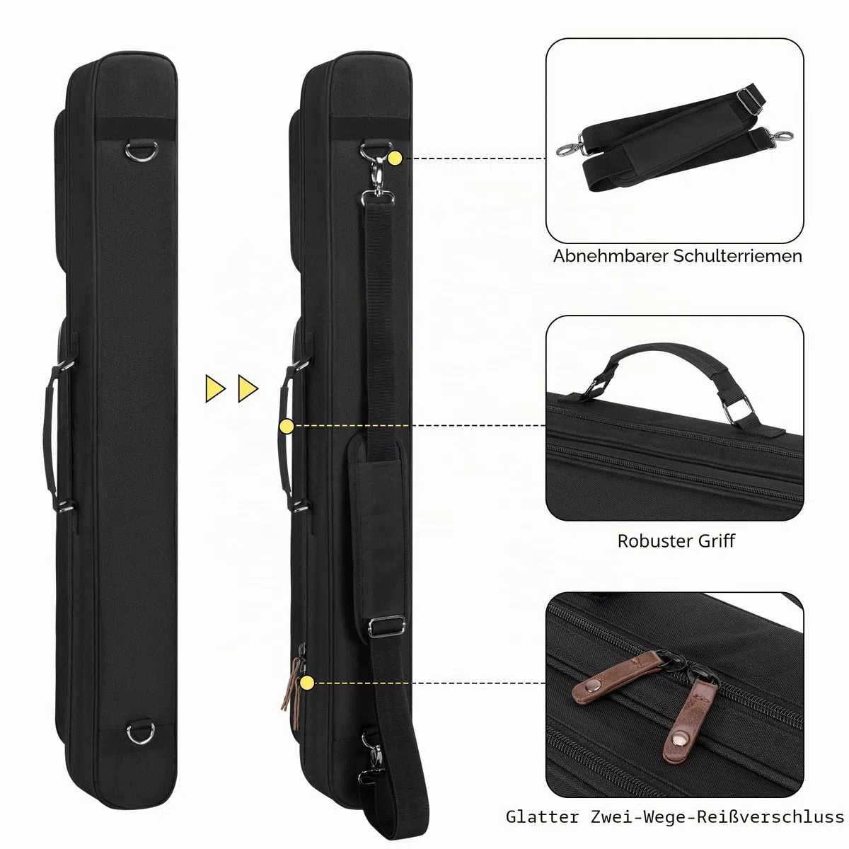 Rexmica Billard Queue Tasche für bis zu Unterteile und Schäfte, Billiardstock Tasche mit Griff und abnehmbarem Schultergurt