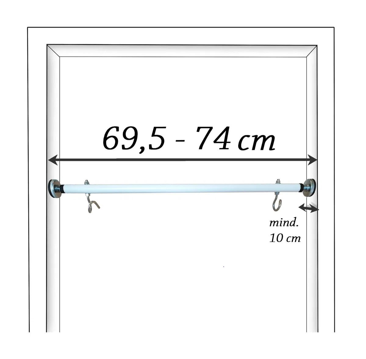 Klimmzugstange - für Türrahmen - mit Haken für Kinderschaukel - Montage ohne Bohren - Reckstange aus Metall - Pull Up Bar - Training-, Fitnessgeräte für Zuhause - Weiß - 70 cm