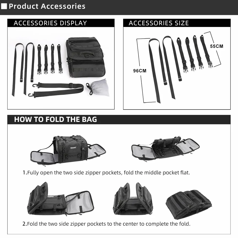 Rhinowalk Erweiterbare Motorrad-Hecktasche – Wasserdicht 60-80L | Robust und Vielseitig für Touring- und Straßenmotorräder
