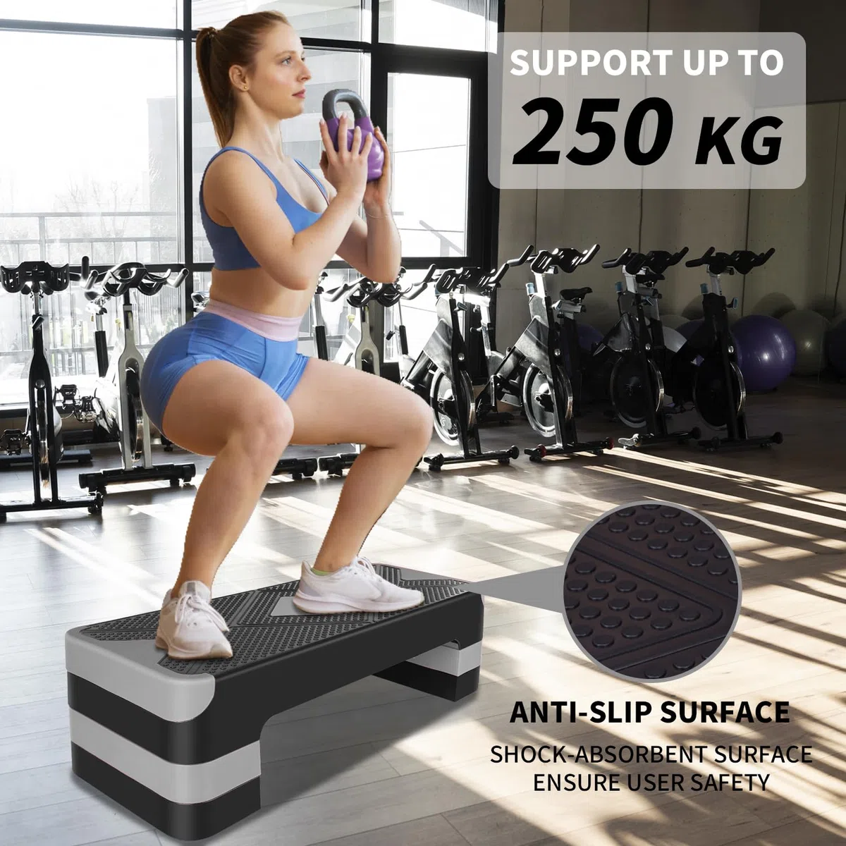 Aerobic Steppbrett Höhenverstellbar Stepper mit 3 Stufen 10/15/20cm, rutschfest Fitness Step-Bench für Zuhause