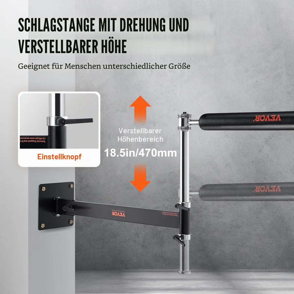 VEVOR Wandhalterung Boxen Reflexstange, Boxen Speed Trainer Boxen Spinning Bar mit Handschuhen, Einstellbare Trainingsgeräte für Boxtraining Kickboxen, MMA, Stressabbau & Fitness Schwarz
