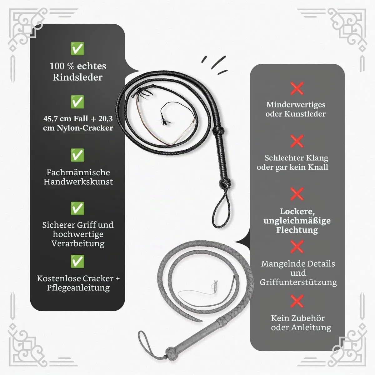 Indiana Jones Style Bullwhip Echtes Rindsleder, Reitpeitsche, schwarz, 0,9 m, 1,2 m, 1,8 m und 2,4 m lang für Reitsport