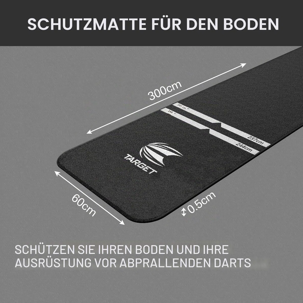 Target Darts World Champion Dart-Matte | Dart Oche Matte mit Softdart und Steeldart Wurfabständen | rutschfeste Teppichmatte für Boden und Dartspitzen Schutz | Dart Zubehör