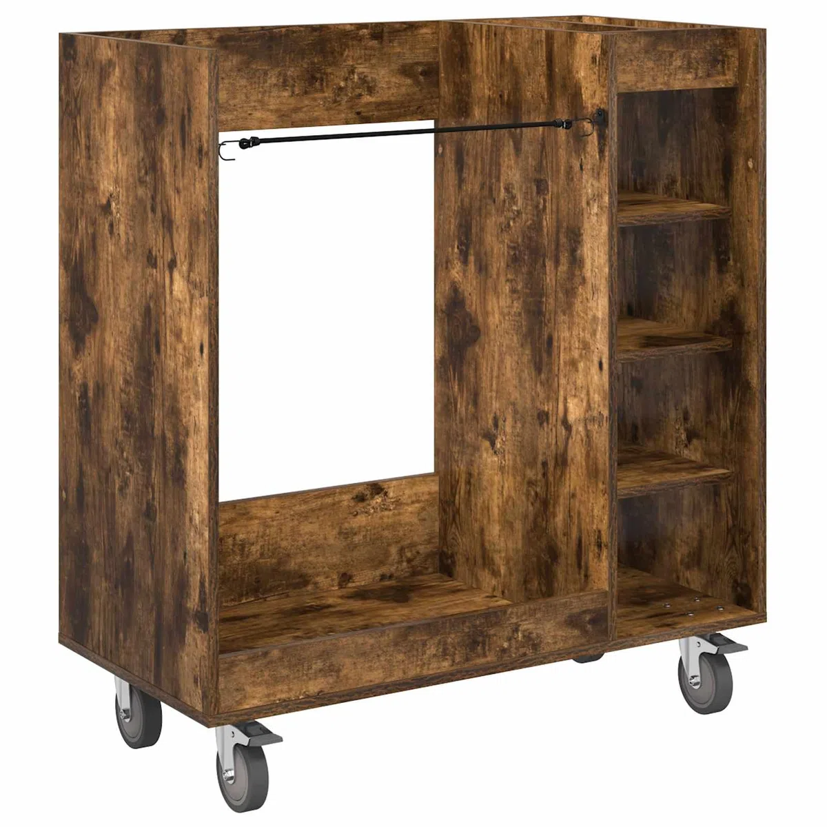 Gecheer Golfschrank mit Rädern, Aufbewahrungsschrank für Golfzubehör, 90 x 45 x 98 cm, Holz in geräucherter Eiche, freistehende Regale mit Metallrückwand für Garage oder Wohnraum