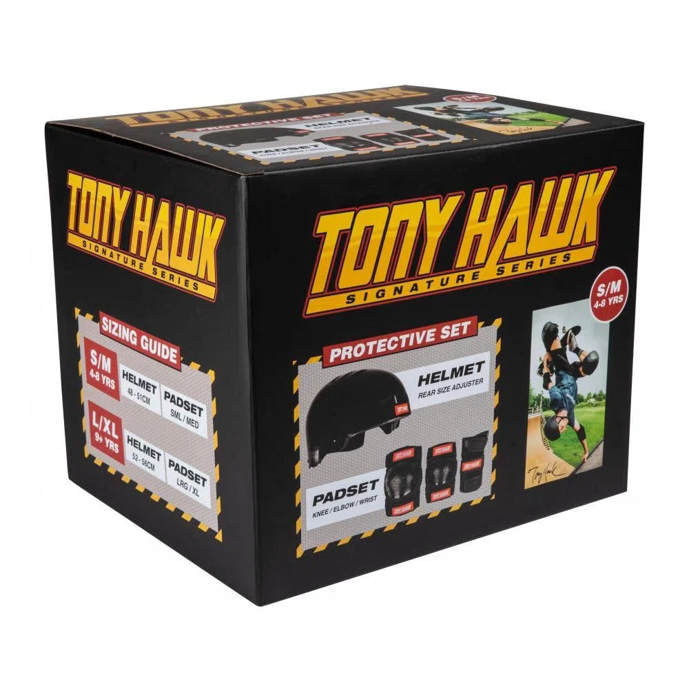 Tony Hawk Helmet & Padset 4-8 Yrs Schutz-Set, Jugendliche, Unisex, Schwarz/Rot (Mehrfarbig), S/M