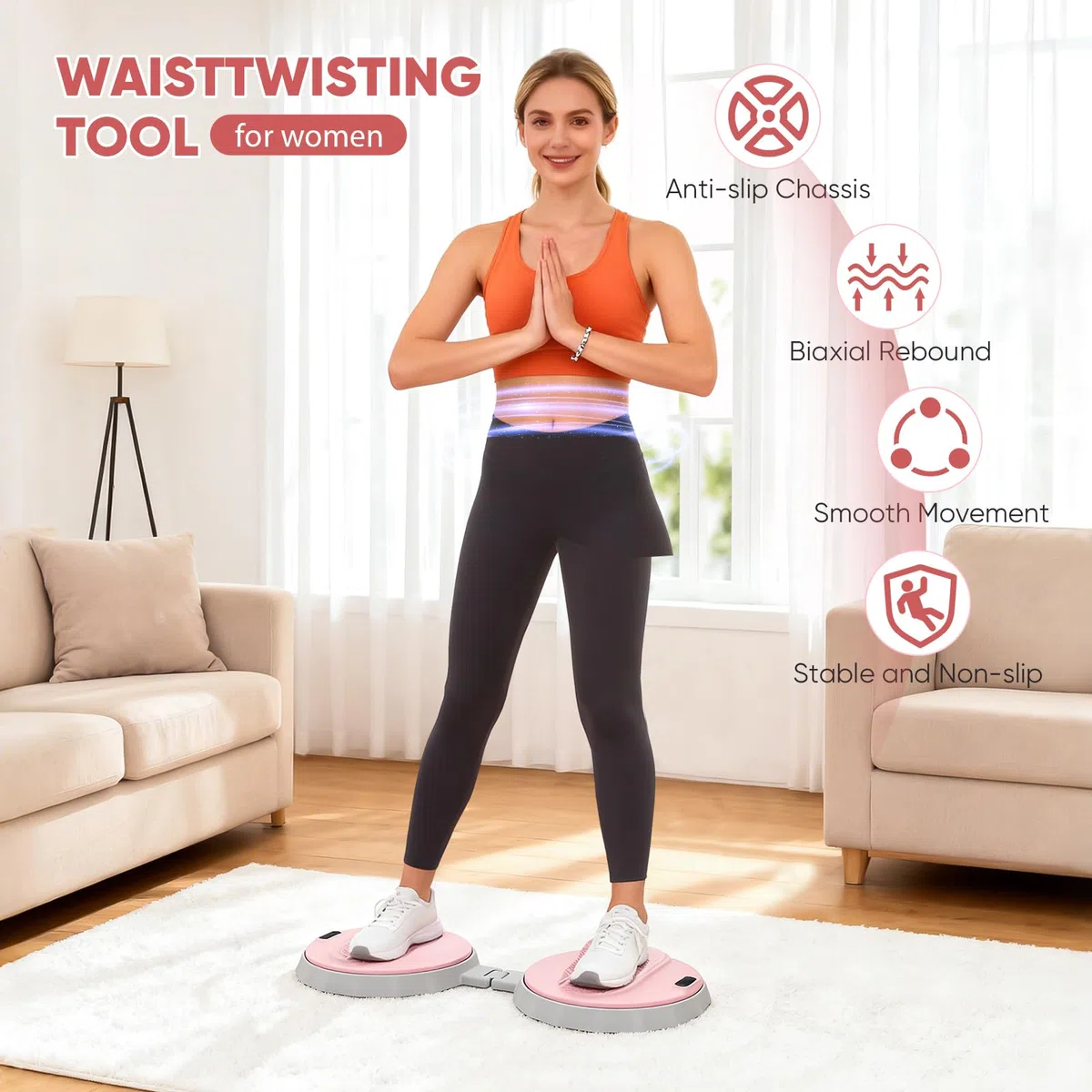 Klappbarer Twist Waist Disc Board mit Schrittzähler & Kordelzug, 400KG Tragkraft, Balanceboard für Bauch, Beine, Po, Hüfte, Gleichgewichtstrainer, Drehplatte, Taillentwister für Zuhause/Büro