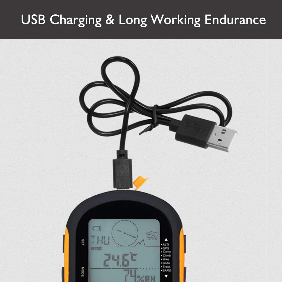 RiToEasysports Multifunktionales Digitales Höhenmesser-Barometer, Wiederaufladbarer USB-GPS-Navigationsempfänger für Outdoor-Klettern, Wandern, Jagen, Camping und Reisen Wandercamping