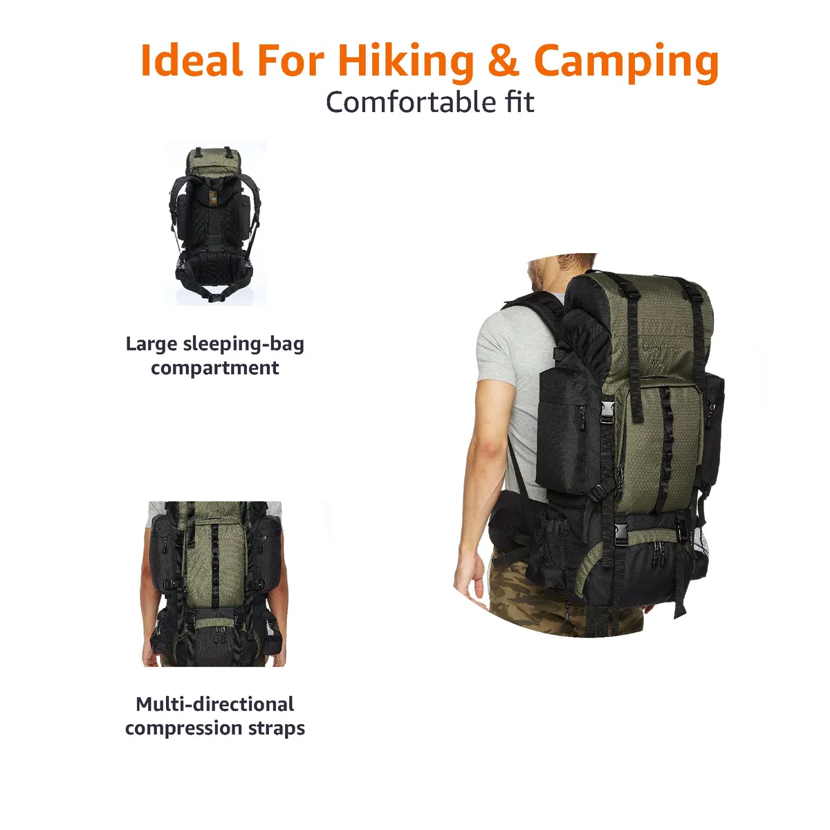 Amazon Basics Wanderrucksack 75 L, Grün | mit Innengestell