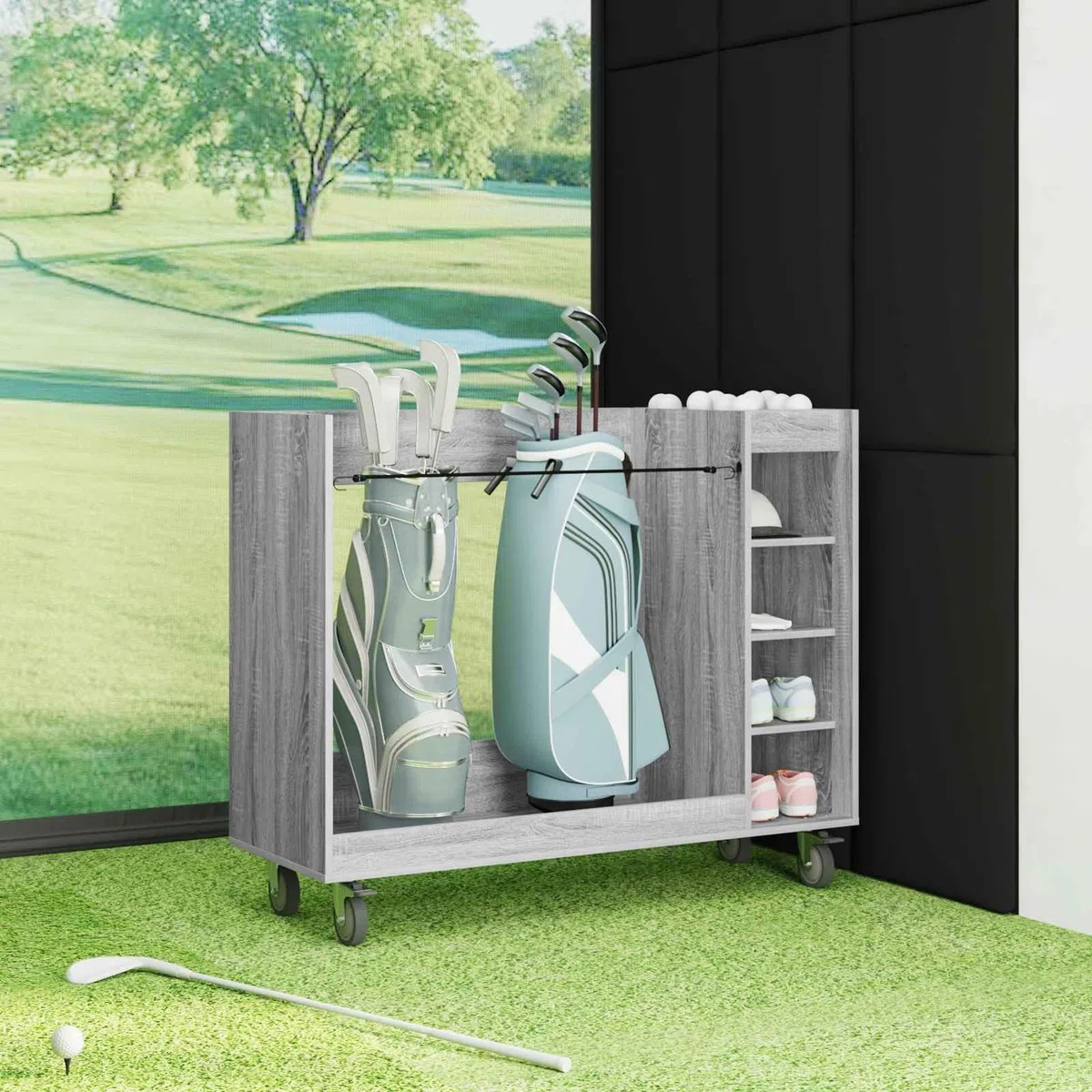 Gecheer Golf-Schrank Uni Grau, 120 x 45 x 98 cm, Holz, Stauraum für Golfzubehör, für Garage und Wohnraum