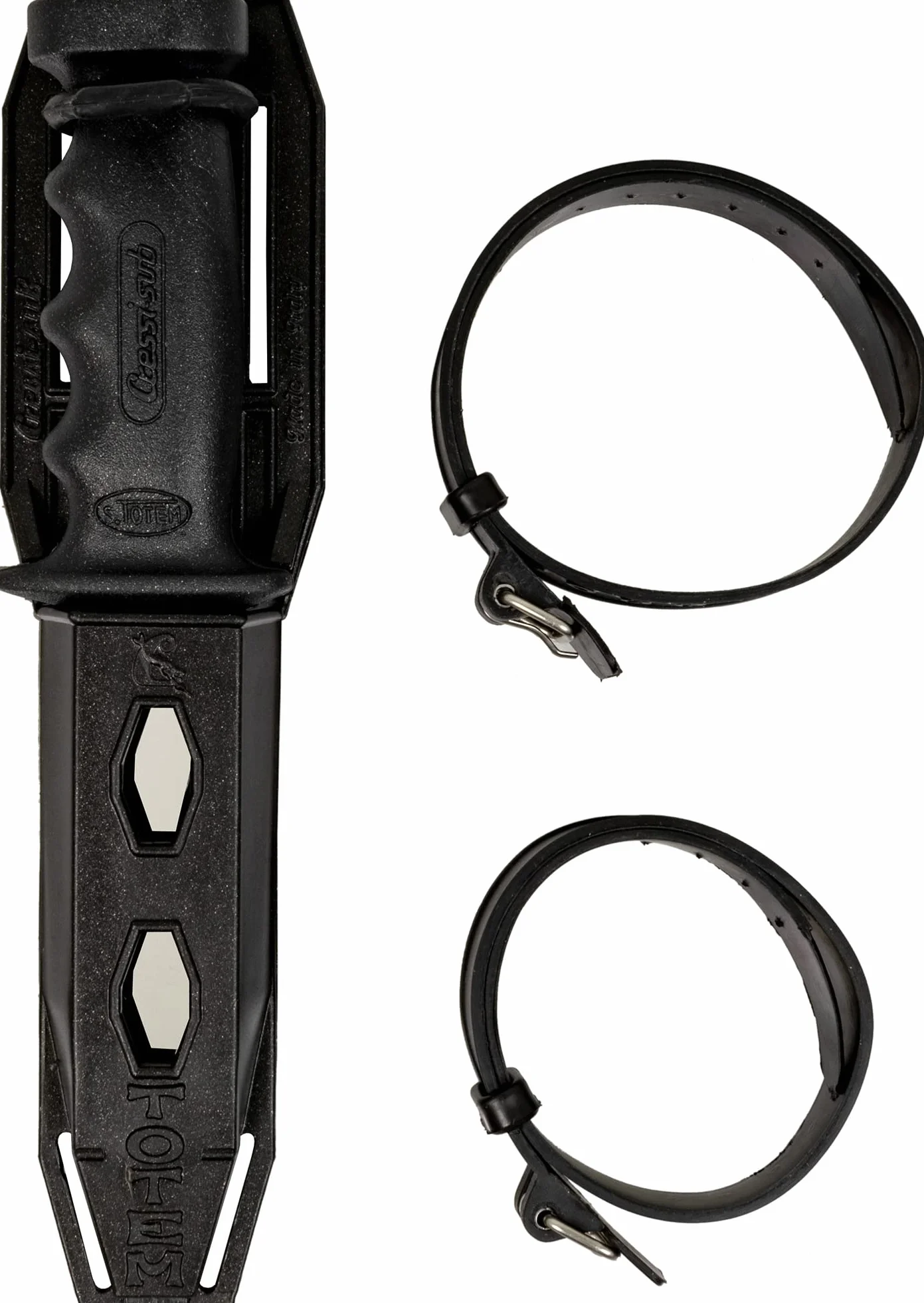 Cressi Supertotem - Tauchmesser Rettungsmesser Bootsmesser mit Glatter/Gezahnter 12,4 cm Klinge aus Rostfreiem Stahl, Anatomisches Diving Knife, Tauchermesser + Scheide + 2 Wadenriemen, Klinge 23,2 cm