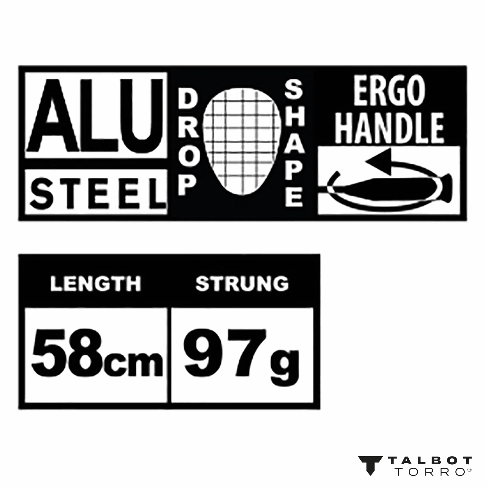 Talbot Torro Lern-Badmintonschläger ELI Junior, verkürzte Länge 58 cm, Lerngriff, Tropfenkopf, ideal für Schulsport und Training, schwarz-gelb-blau