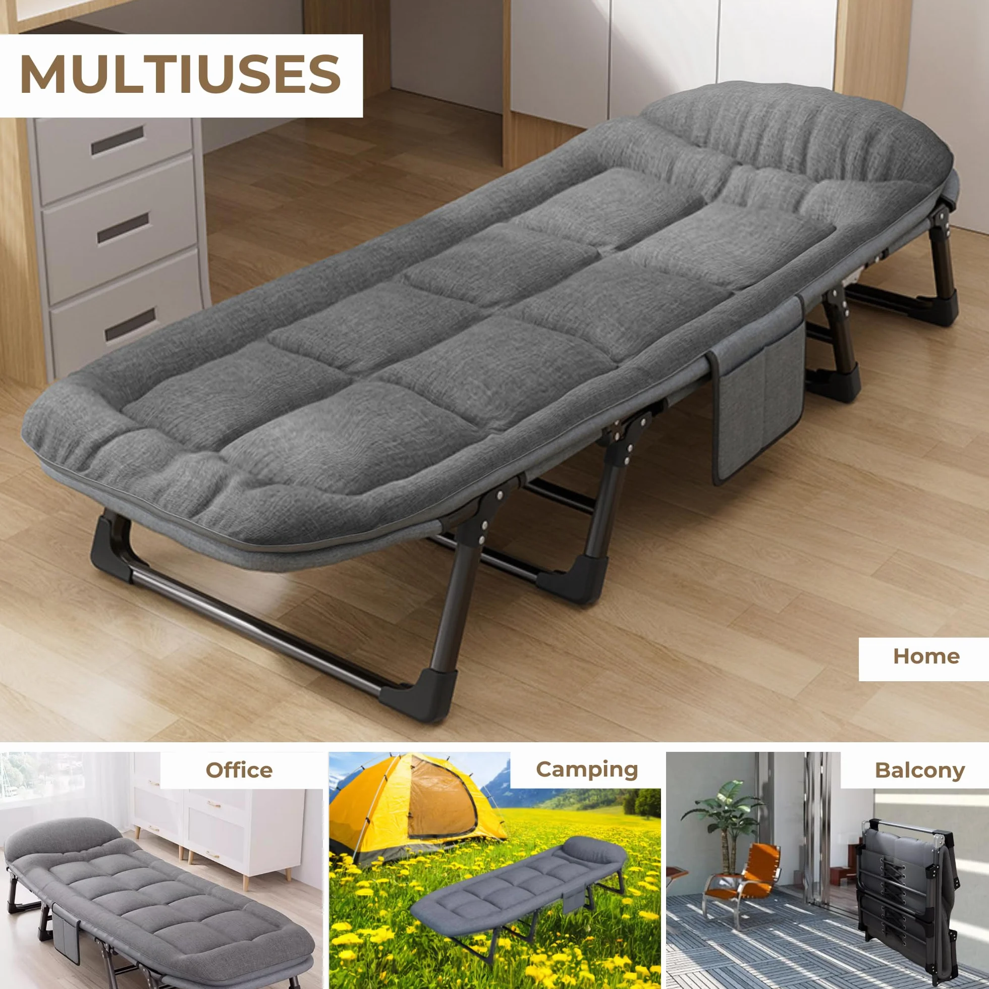 MAGIC SELECT Hängematte Campingbett.Gepolstertes Campingbett. Klappbares Campingbett. Feldbett. Reisebett mit Kissen, Tasche. Baumwolle und Leinen. Carbon-Ansatz (200 x 63 cm).