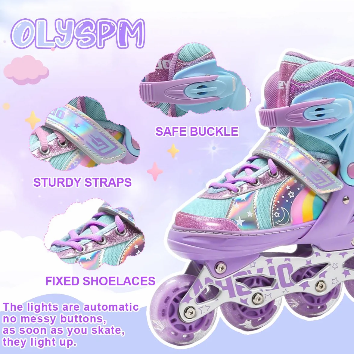 Inliner Kinder für Mädchen und Jungen,Regenbogen-Design,Rollschuhe Kinder in 4 Größen für Drinnen und Draußen