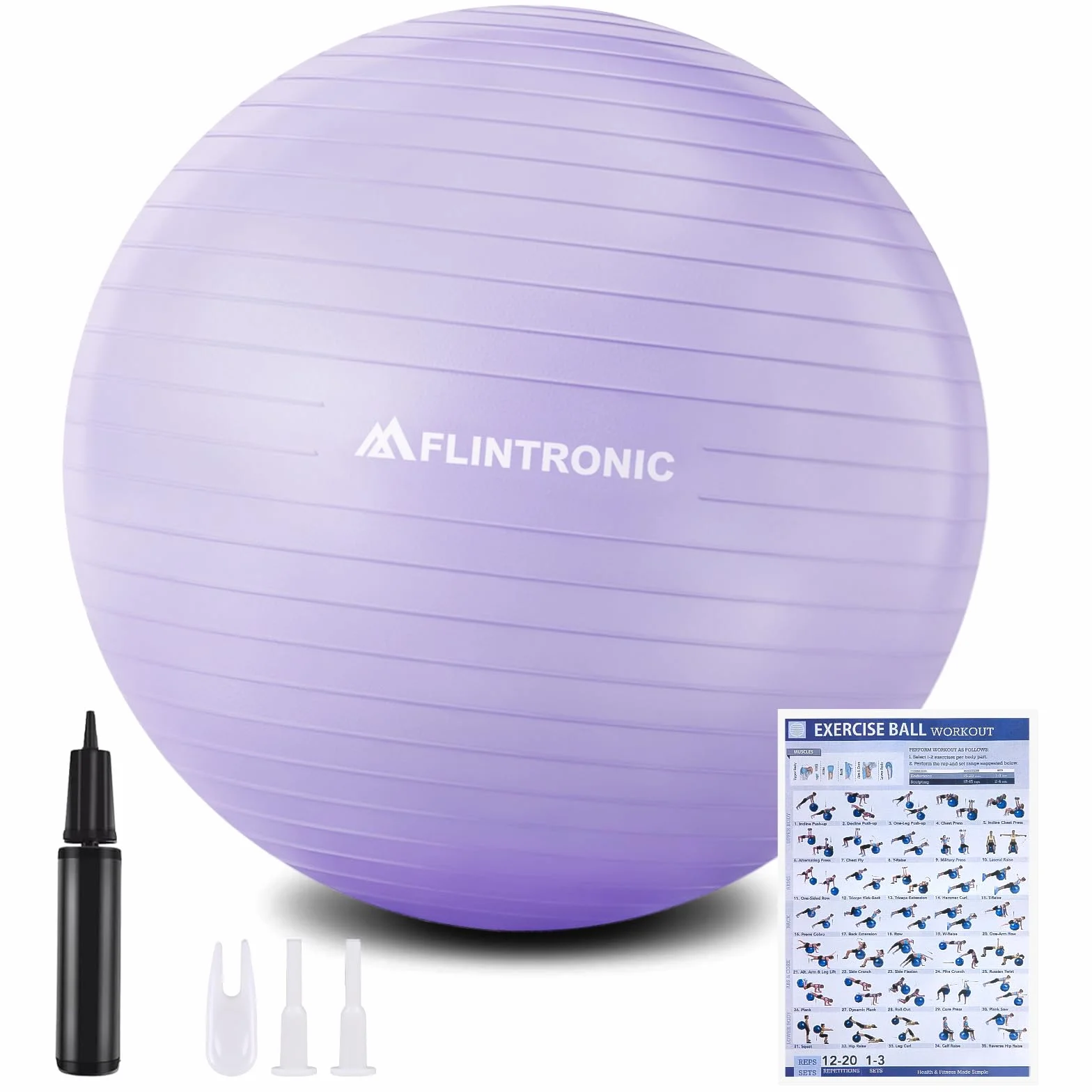 flintronic Gymnastikball, 55 und 65 cm, Ultra-Dicker Anti-Explosions-Yoga-Ball mit aufblasbarer Fußpumpe, Anti-Rutsch-Sitzbal, Robuster Maximalbelastbarkeit Fitness-Ball für Fitness, Yoga, Pilates